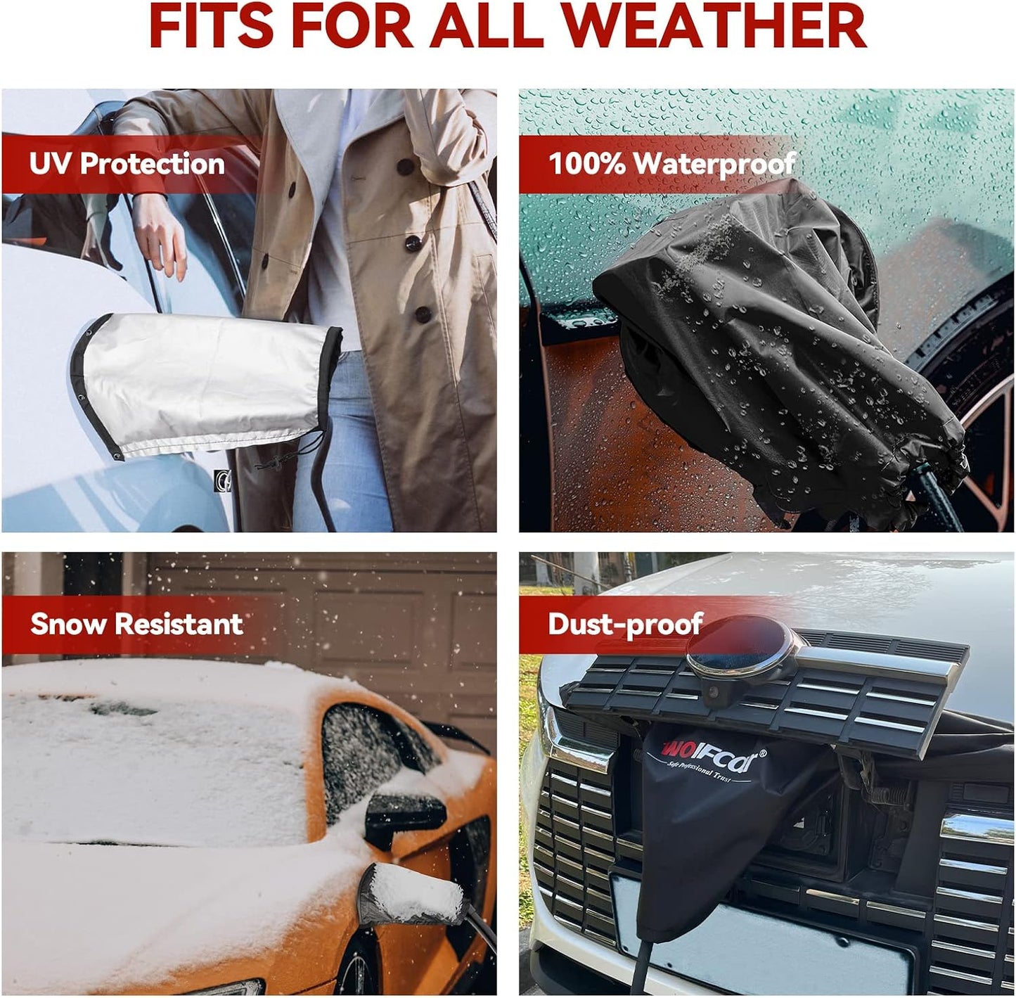 WOLFCAR EV Charger Cover, Waterproof EV Charging Port Cover Outdoor, Double-Sided, Rain Snow Sun UV All Weather Protection, Magnetic with Suction Cups for Any EV Body, Kingsize
