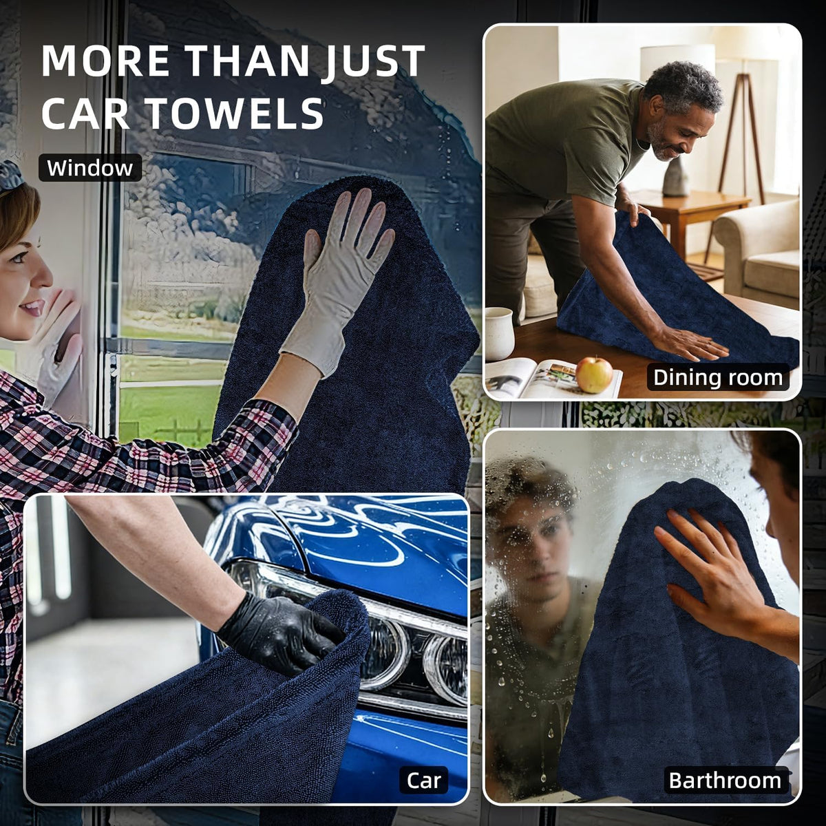 2-Pack 1500GSM Microfiber Drying Towel for Car 24"x36" & 11.8"x11.8"（Blue）