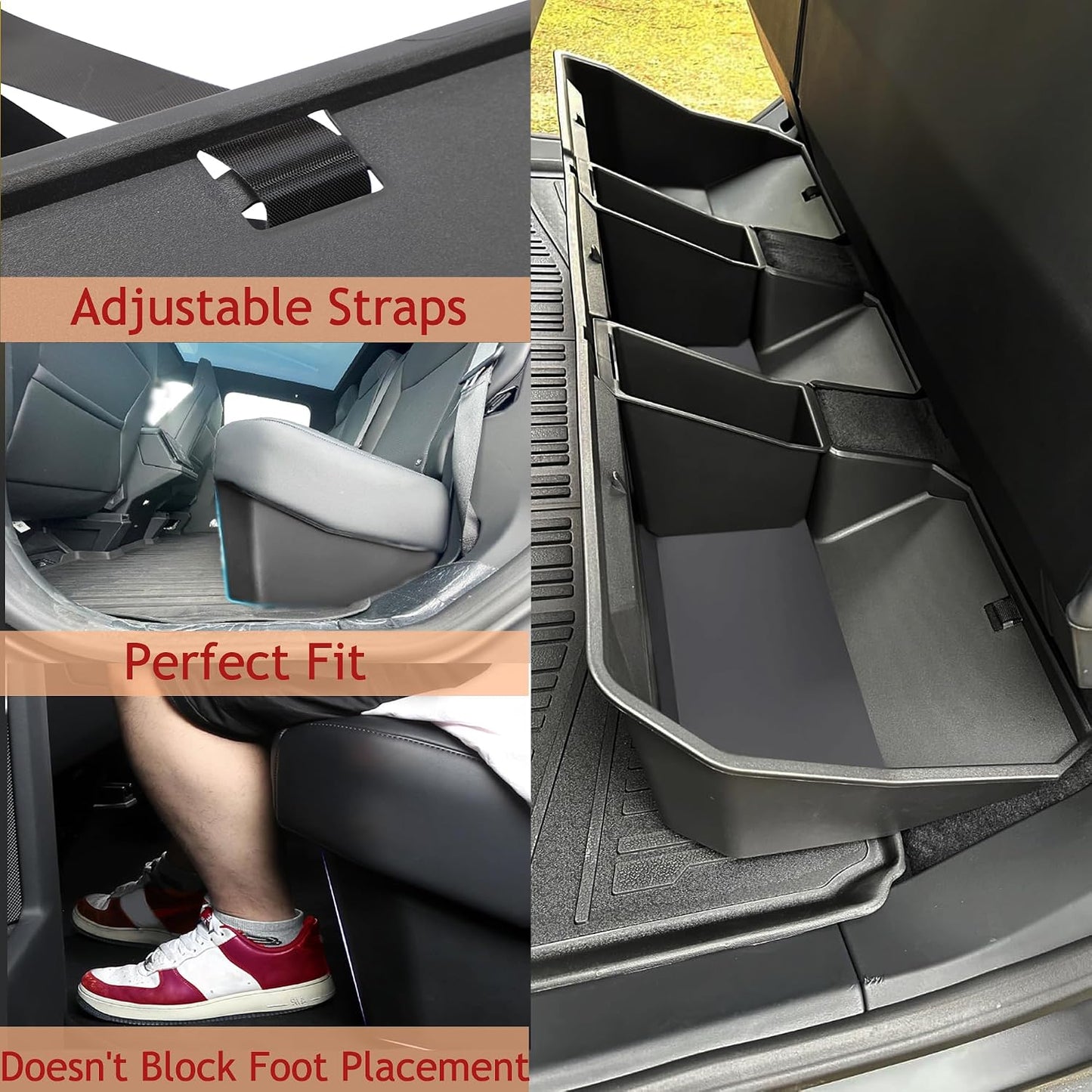 Rear Under Seat Concealed Storage Compartment Compatible with Tesla Cybertruck Accessories, Second Row Underseat Large Capacity Organizer [Interior Accessories], Black