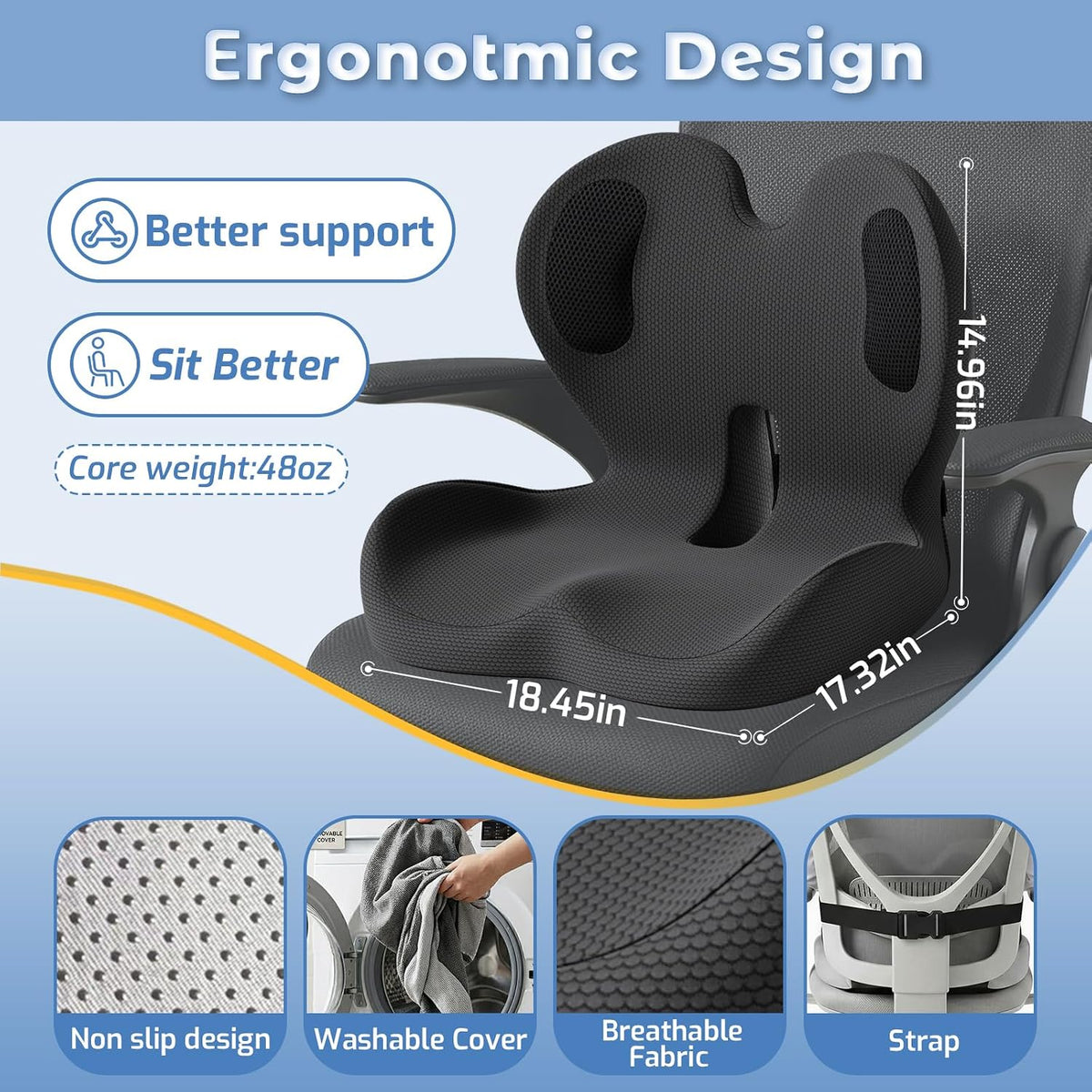 Ergonomic Seat Cushion with Lumbar Support Pillow for Office and Car