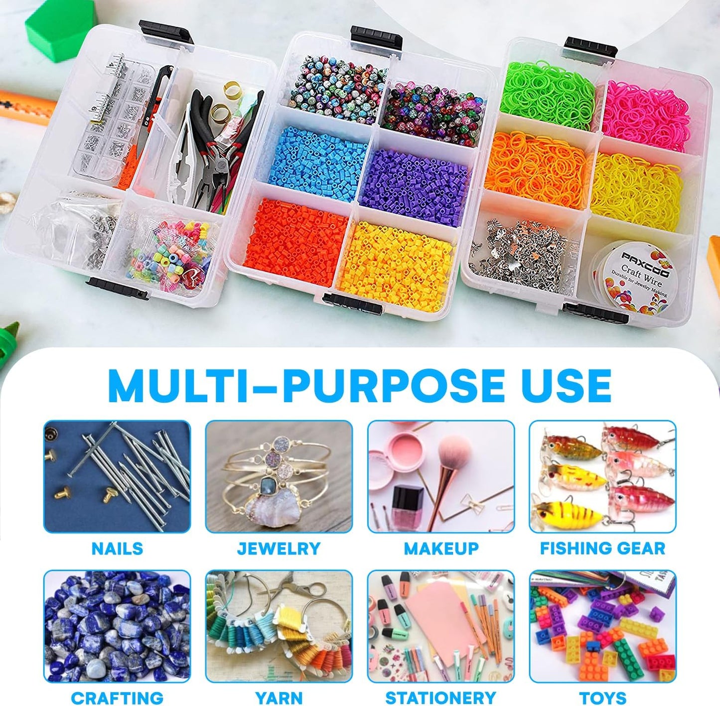 Bins & Things 3-Tier Sewing Kit - Stackable Craft Storage Box with Dividers - Plastic Nail Polish Organizer, Storage Containers for Beads, Sewing Supplies and Art Organizers - Large