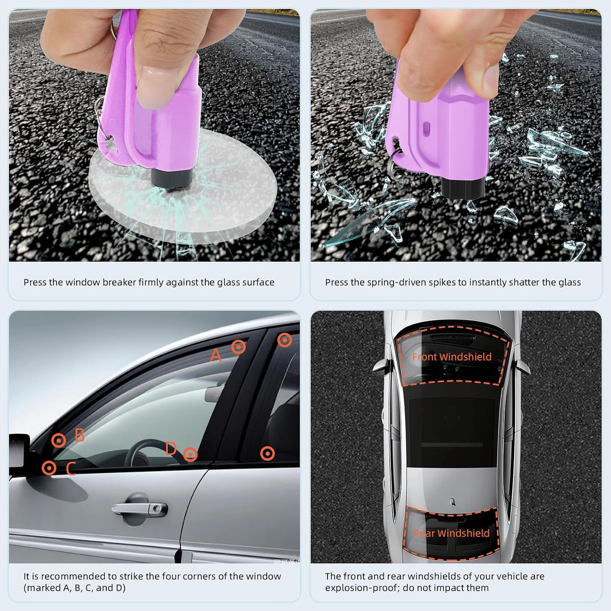 40 Pcs Car Window Breaker Key Chains, 3 in 1 Glass Breaker Seat Belt Cutter Survival Whistle Portable Safety Emergency Escape Tools Multifunctional Car Accessories, 8 Color