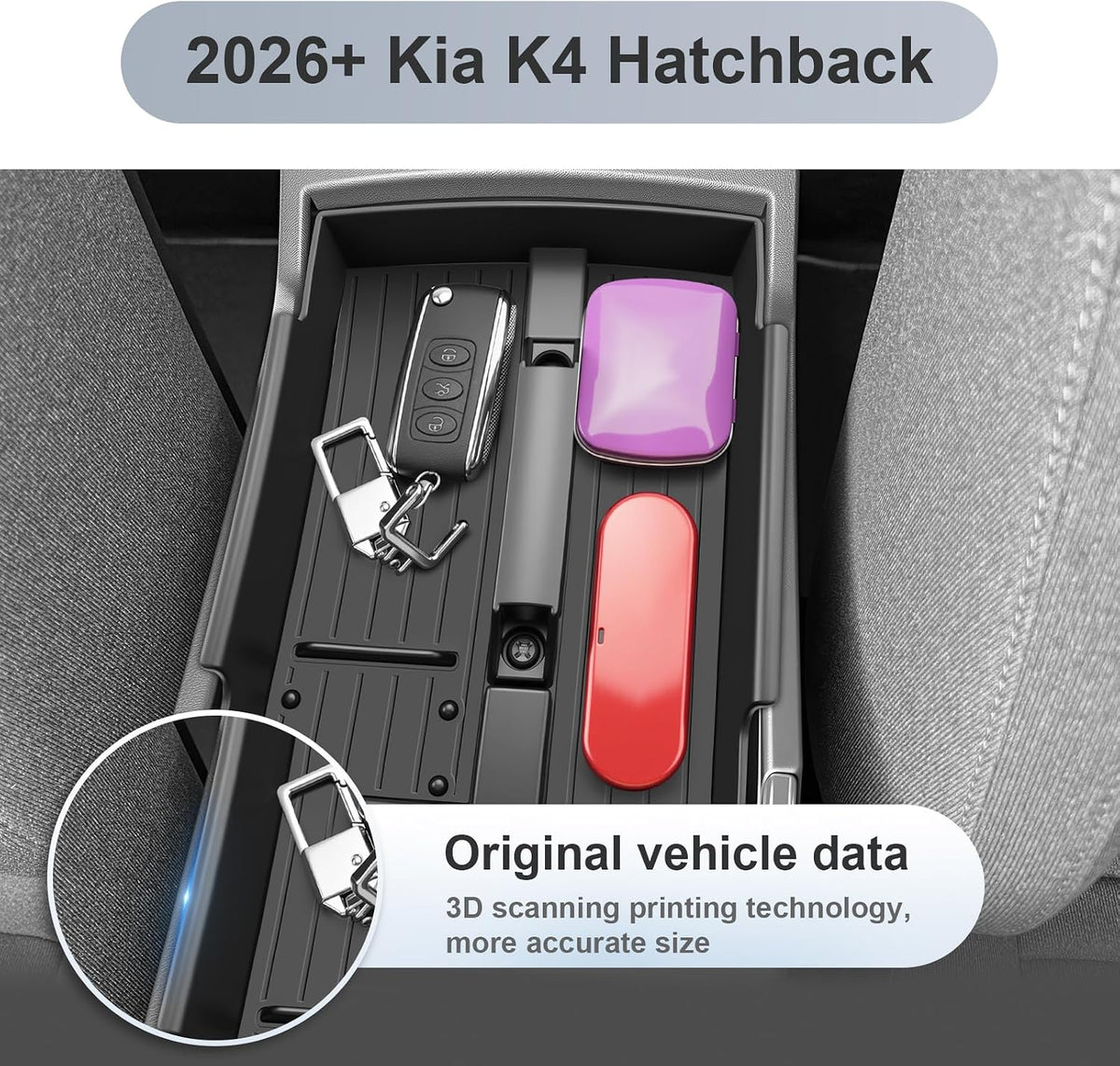 SKTU for 2026 Kia K4 Hatchback Center Console Organizer for 2026+ Kia K4 Hatchback (LX/LXS/EX/GT-Line/GT-Line Turbo) Console Tray Kia K4 Hatchback 2026 Accessories ABS Armrest Storage Box