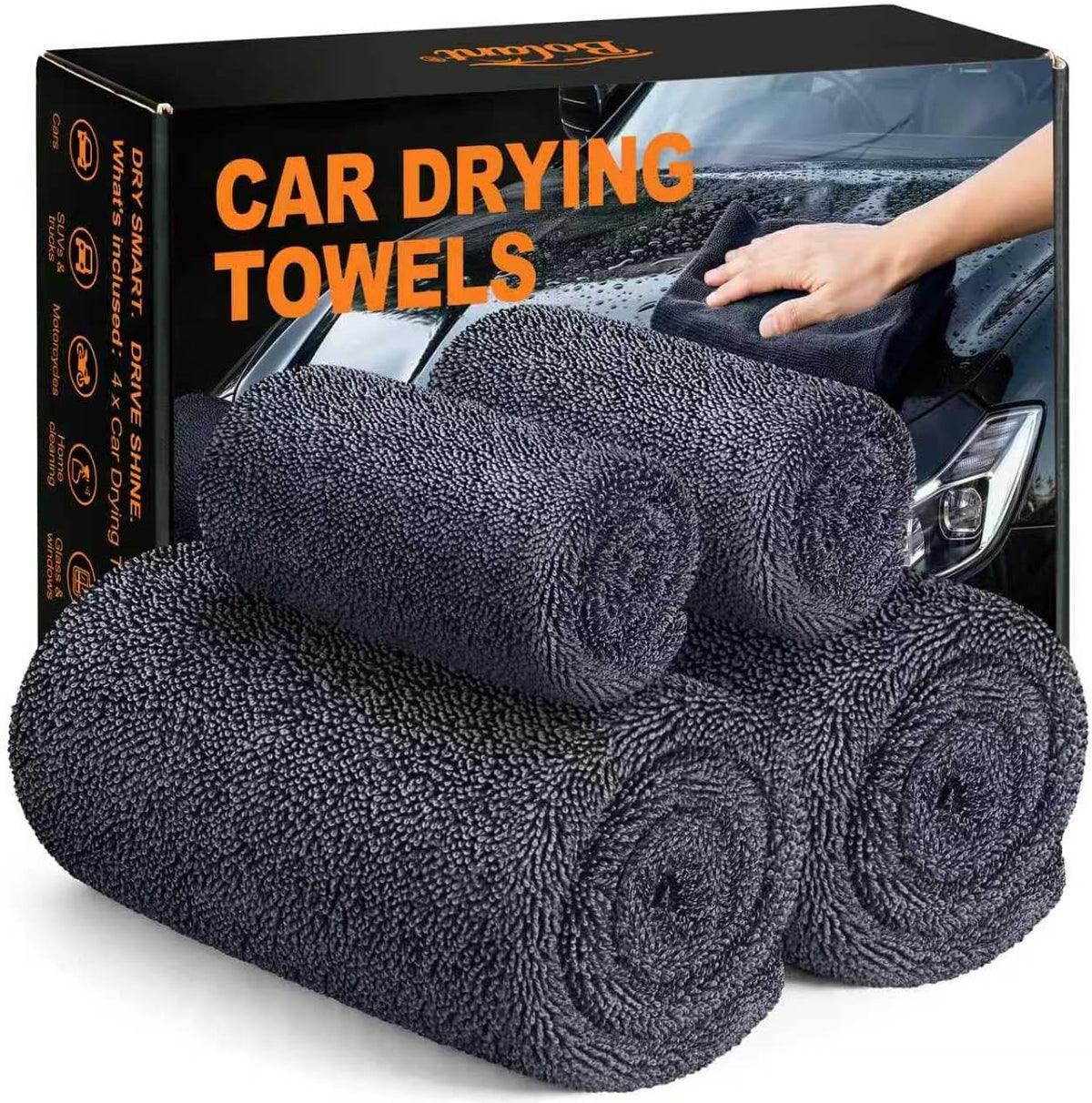 Car Drying Towels - 4 Pack 24 x 36 Inch Twisted Loop Microfiber Cloths