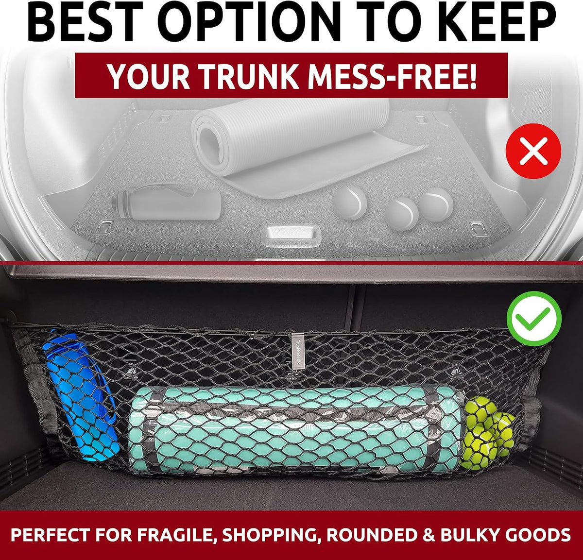 Envelope Style Automotive Elastic Trunk Mesh Cargo Net for Hyundai Kona Hybrid 2018-2026 - Premium Trunk Organizers and Storage - Luggage Net for Crossover - Best Car Organizer for Hyundai Kona EV