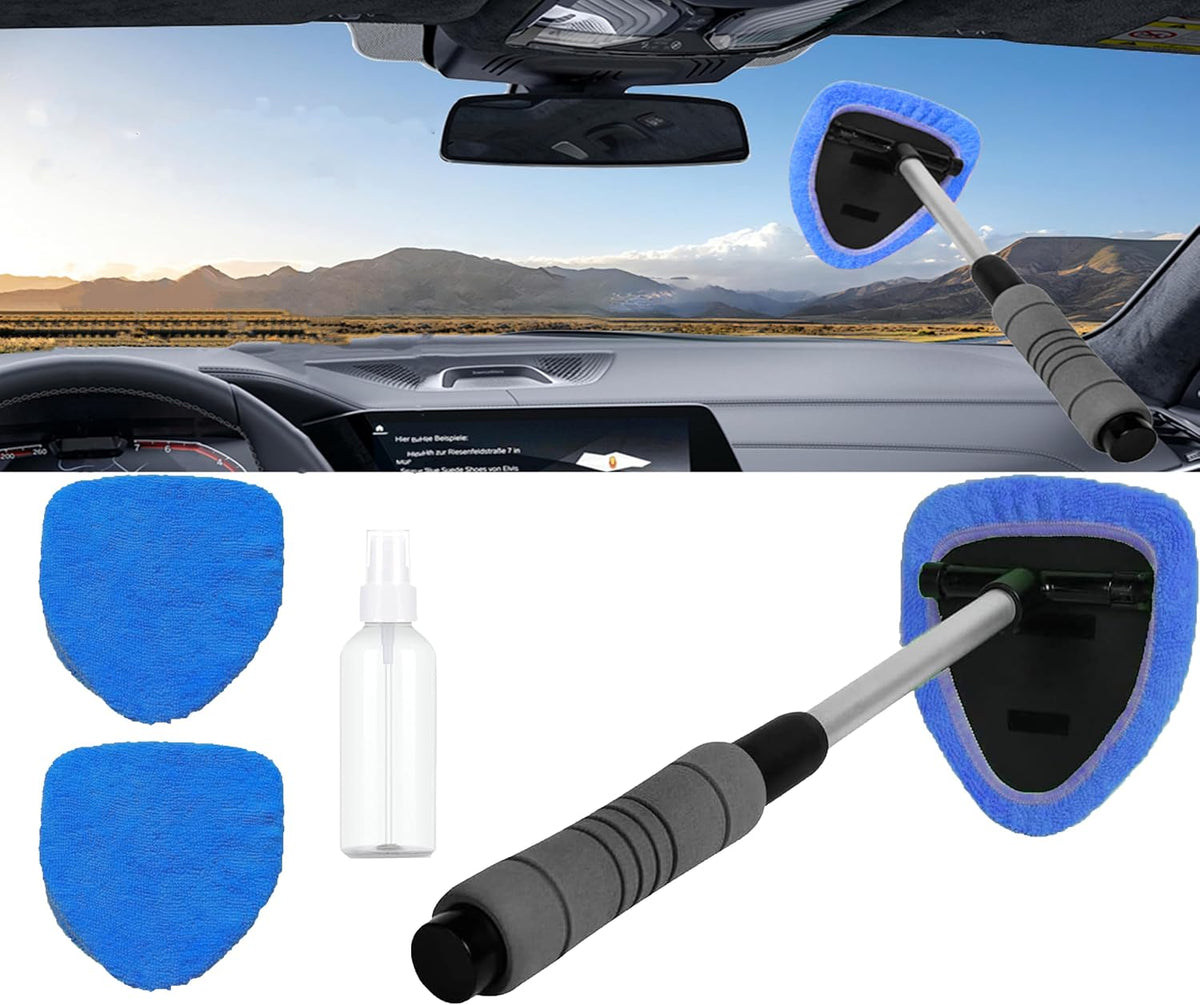 Car Windshield Cleaner Tool with Reusable Pads Extendable Handle(Blue)
