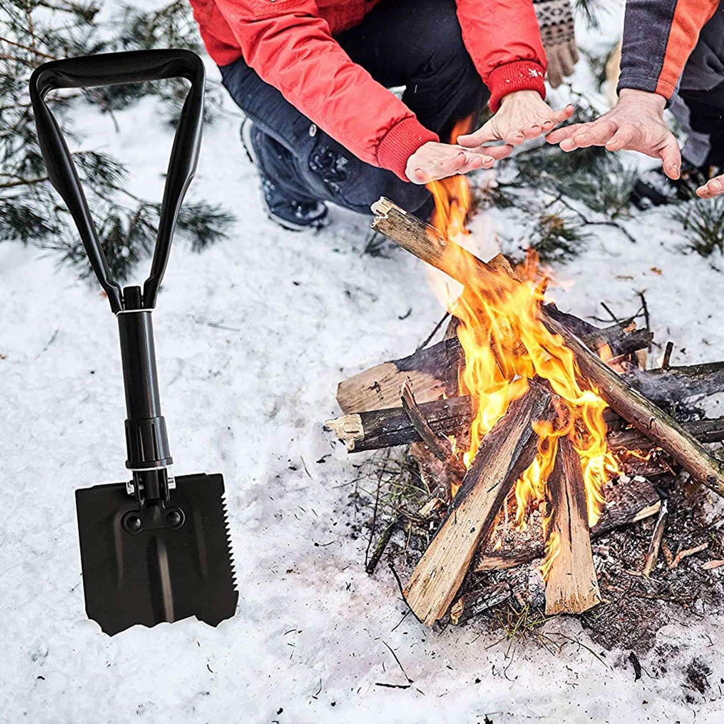24.5" Collapsible Shovel, Heavy Duty Foldable Shovel, Camping Shovel and Pickax, Military Entrenching Tool for Gardening, Camping, Mud&Snow, Off Road, Portable Car Emergency kit