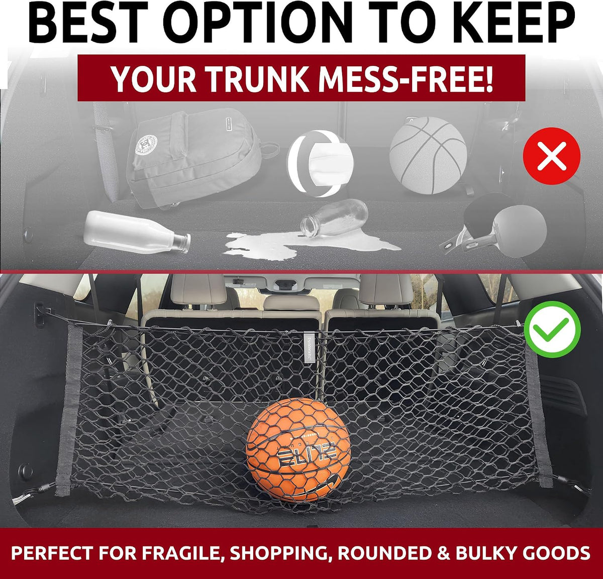 Envelope Style Trunk Mesh Cargo Net for Infiniti JX35 QX60 + HYBRID 2013 - 2025, Automotive Exterior Accessories - Car Trunk Storage Organizers, Cargo Bed Net for Car, Smart Vehicle Storage Organizer