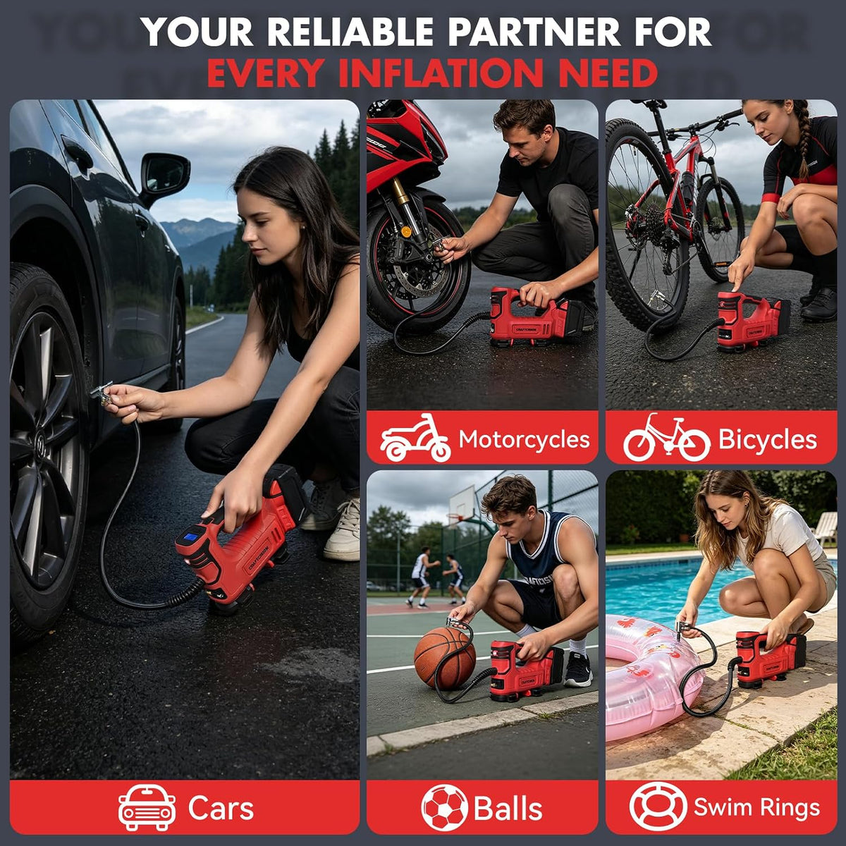 Tire Inflator Portable Air Compressor Compatible with Milwaukee M18 Battery Air Pump with Digital Pressure Gauge, Built-In Deflation Valve for Cars Bikes Balls (Battery Not Included)