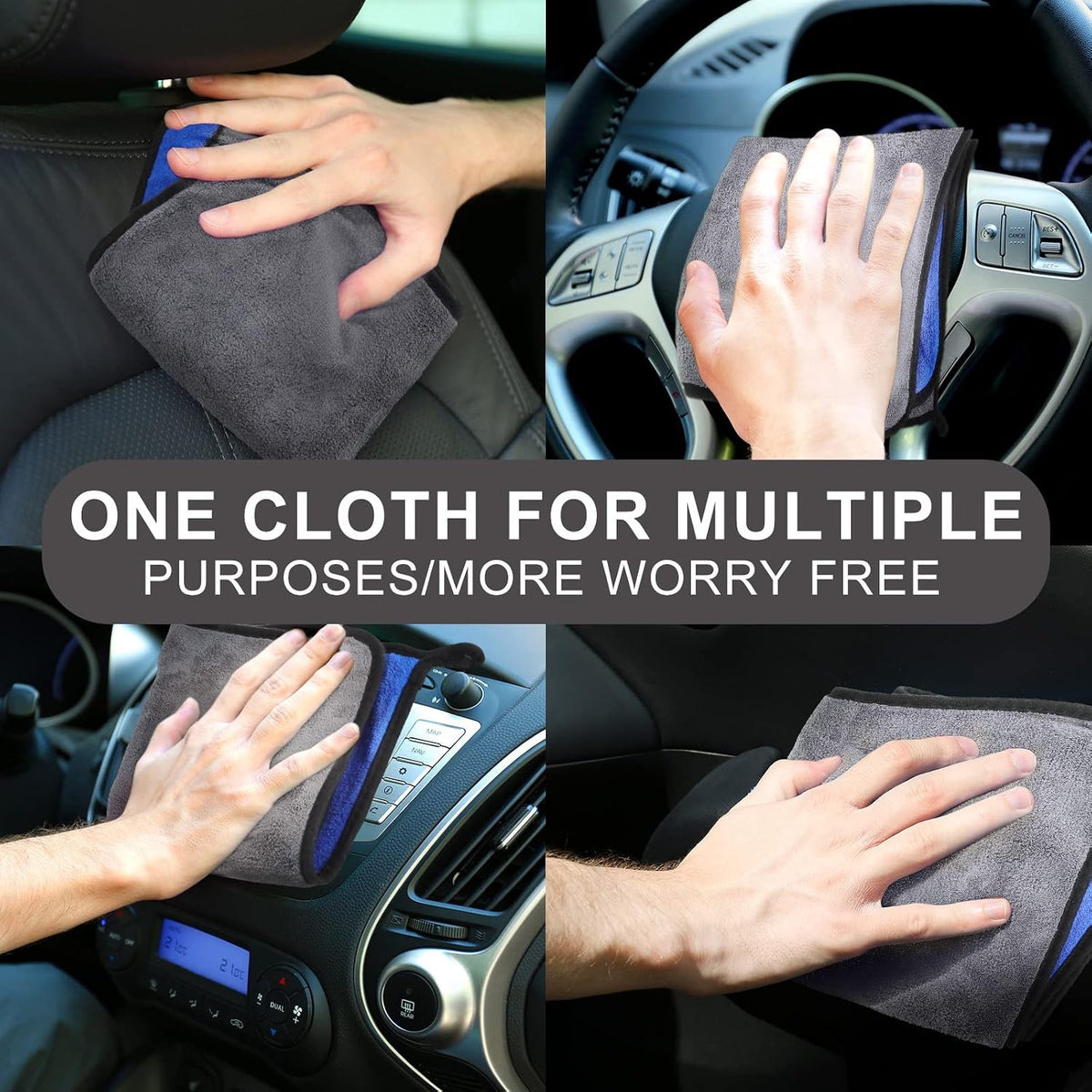 20 Pcs Microfiber Car Drying Towels 800 Gsm Thick Plush, Grey and Blue