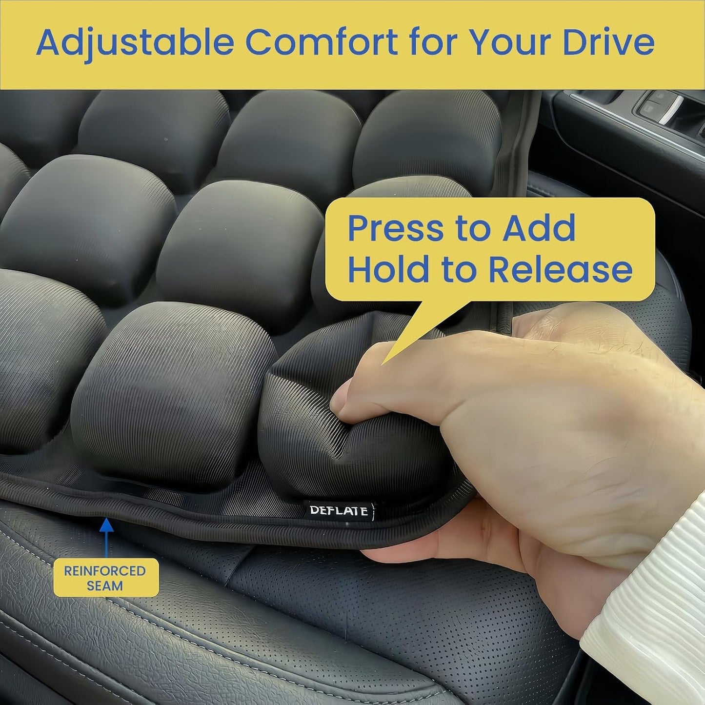 Car Seat Cushion for Long Drives, Seat Cushion for Car, Inflatable Car Seat Cushions for Driving, Adjustable Truck Driver Seat Pad for Auto, SUV, Office Chair, Built-in Pump, Black