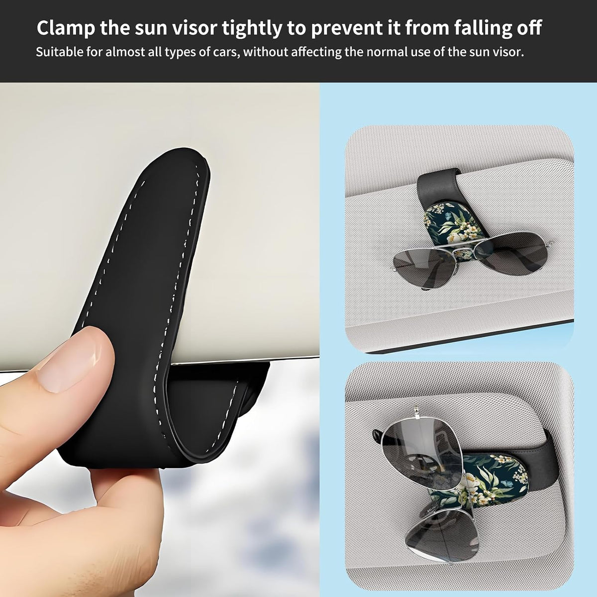 Sunglasses Holder for Car Visor, PU Leather Glasses Clip Organizer, Cute Magnetic Eyeglass Holder for Vehicle Sun Visor, Car Interior Accessory for Women & Men Dark Floral Lily