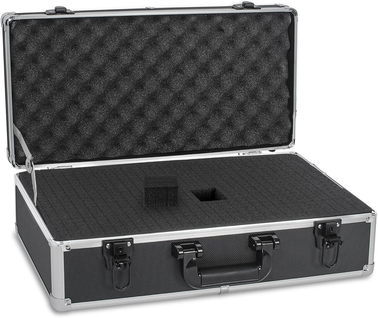 14 Inch Hard Shell Carrying Case Ideal for Wireless Mic System Storage & Camera Gear Transportation, Aluminum Alloy Sturdy Build, Customizable Pre-Diced Foam, Black