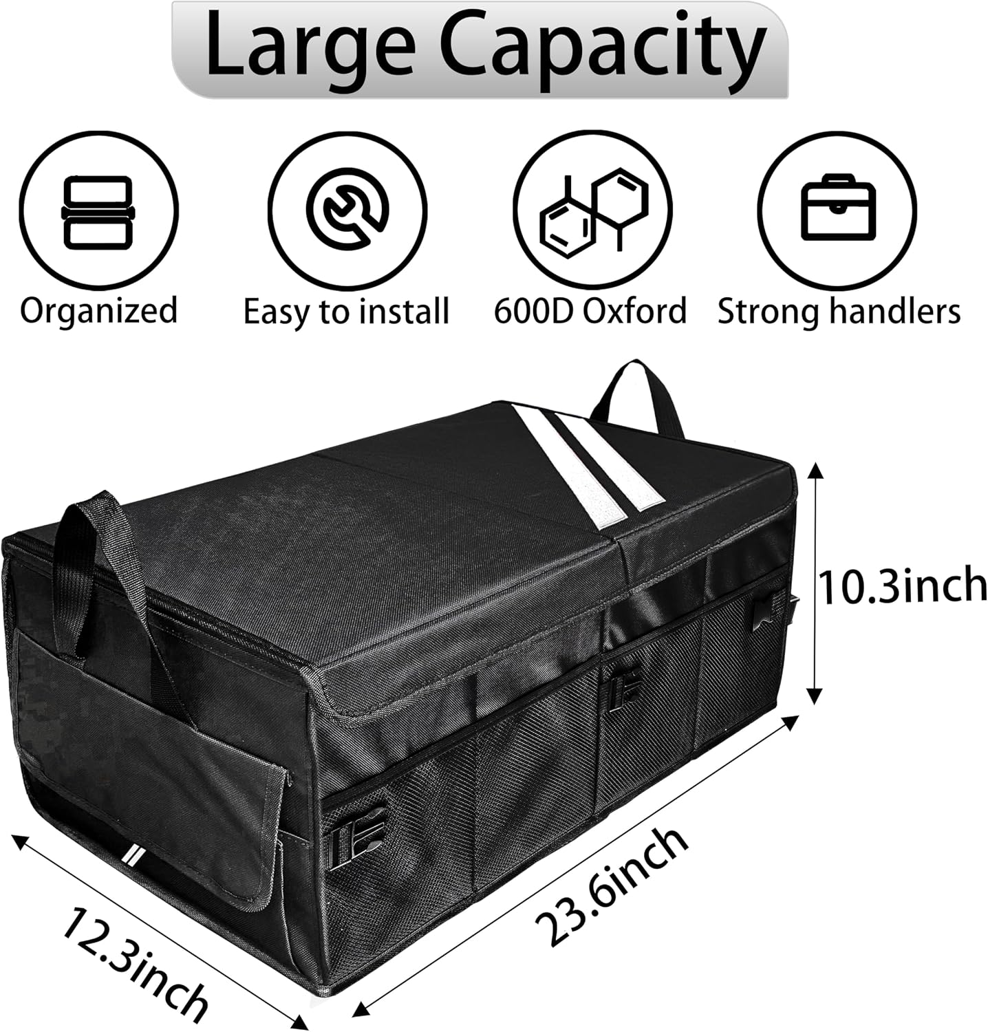 YOSRTER for Dodge Charger Durango Challenger Ram Car Trunk Organizer Collapsible Storage Box with Handle Foldable Lid Non Slip Bottom Sturdy Base Panel 2 Compartment White Trim