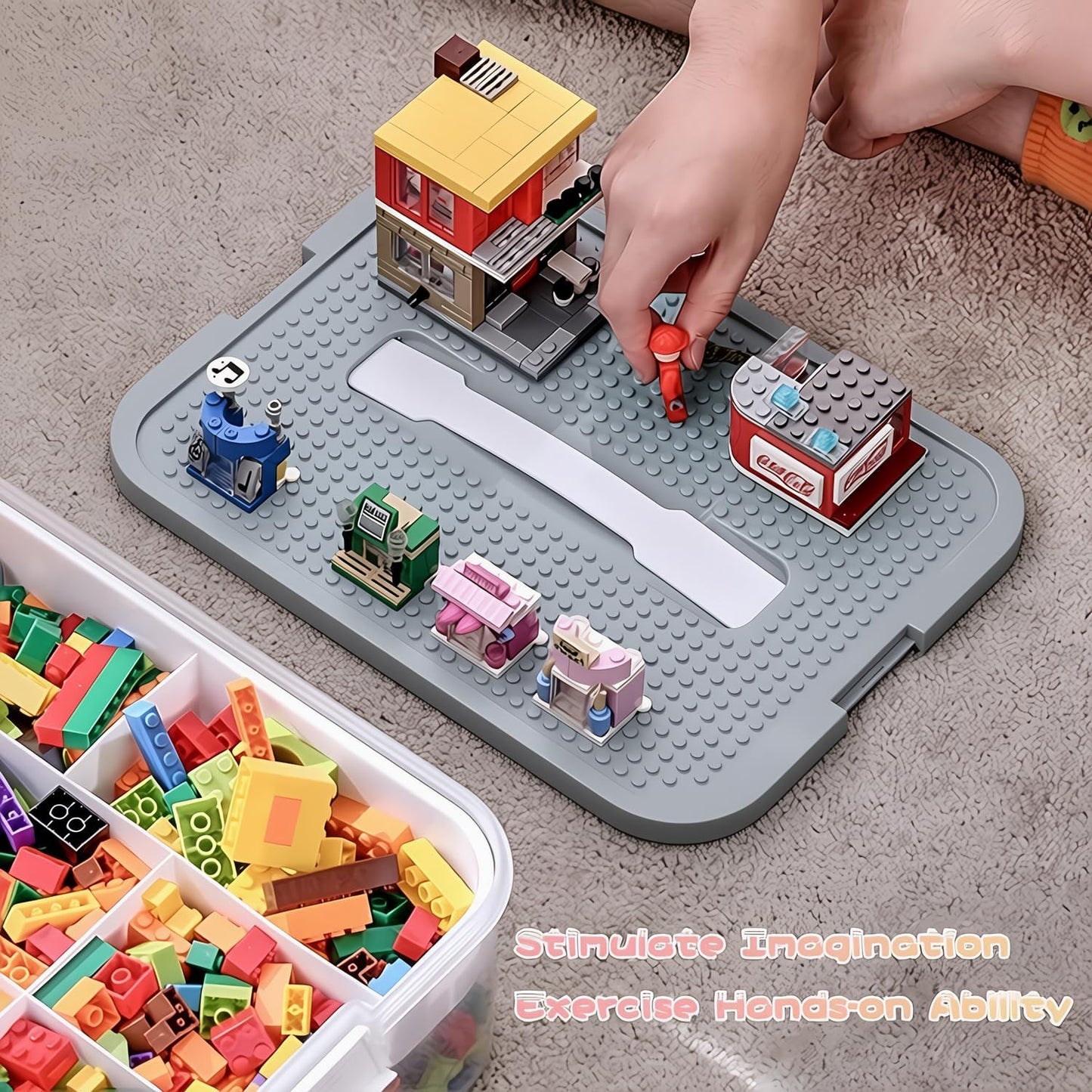 Toys Organizer Storage Case for Lego Box Kids Toy Stackable Building Blocks with Lids Bins Adjustable Lego Storage Containers Plastic Toy Box Grey 2 Layers