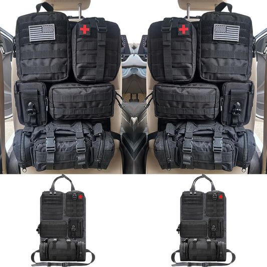 7 PACK Tactical Seat back organizer Truck organizer With 6 Detachable Pouches Universal For Car Truck Ford Jeep Military-Grade Heavier Panels With Multi-functional Packs (2 Set Black)