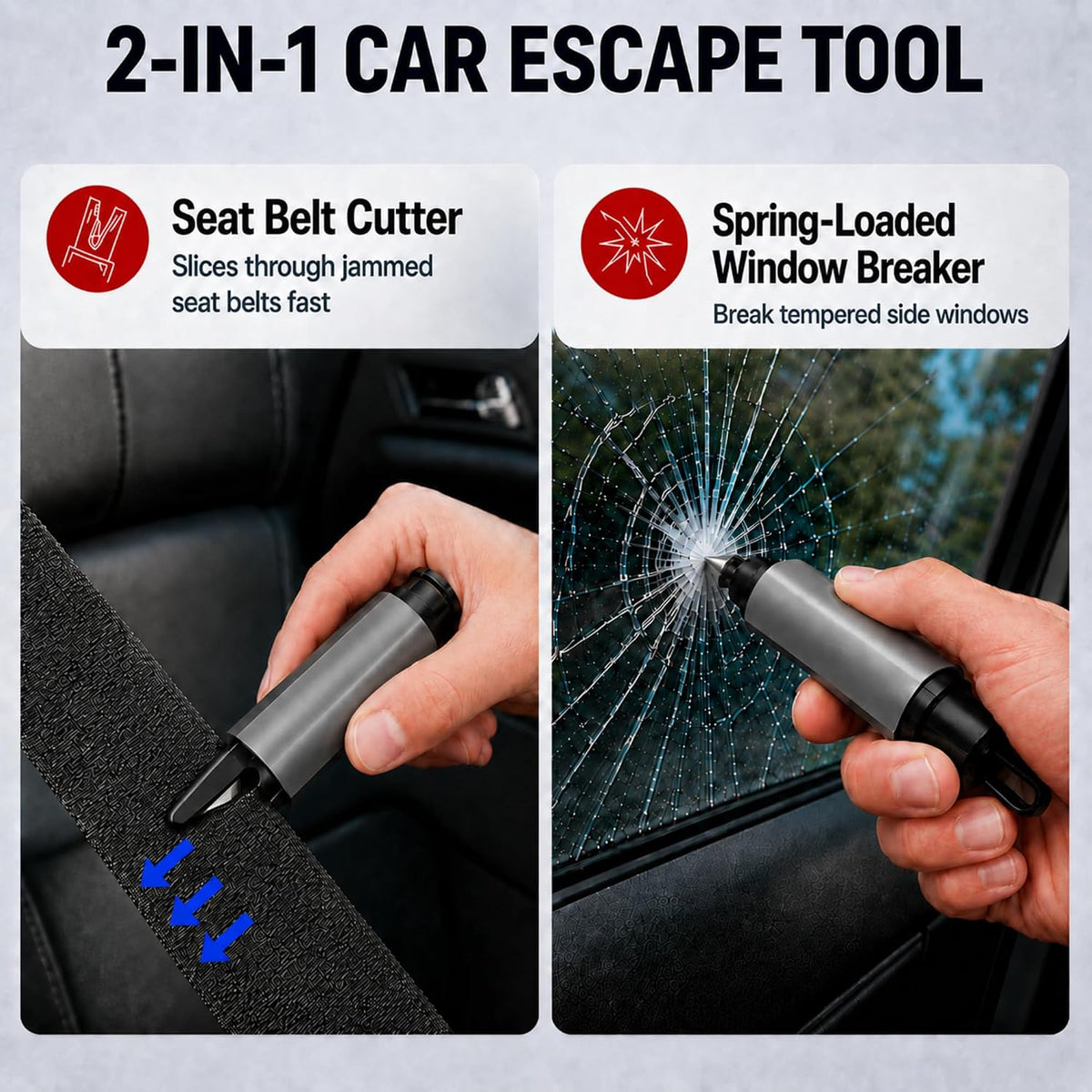 Window Breaker Seatbelt Cutter, Spring-Loaded Car Escape Tool, 4 Pack