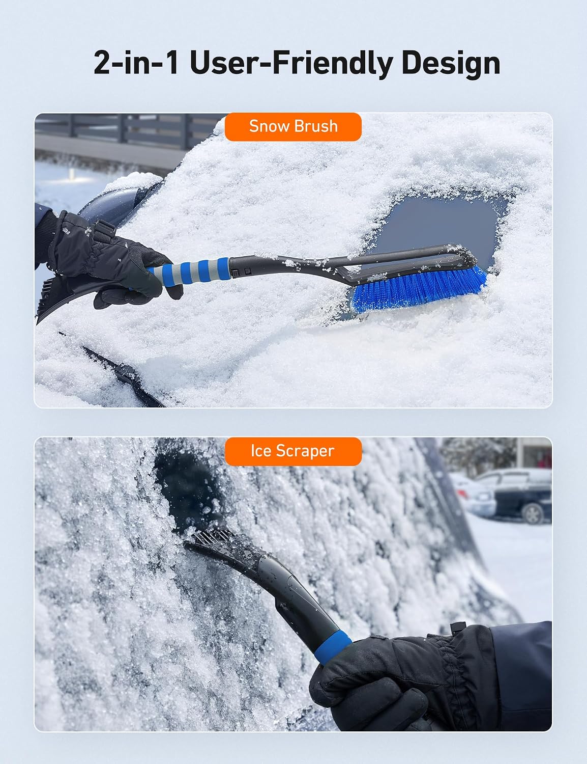 AstroAI 27" 2-in-1 Detachable Snow Brush & Ice Scrapers for Car Windshield
