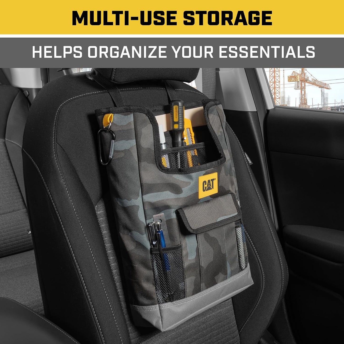 CAT® Car Seat Organizer for Cars Trucks SUVs, Removable Portable On-The-Go, Securely Attaches to Front or Rear Seats, Adjustable Straps, Car Accessories Compact Caddy for Travel Driving - Urban Camo