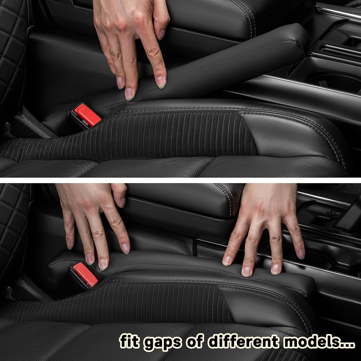 Car Seat Gap Filler, 2 Pack Leather Universal Gap Stopper for Car Truck SUV to Block The Gap Between Seat and Console Organizer Stop Things from Dropping, Black