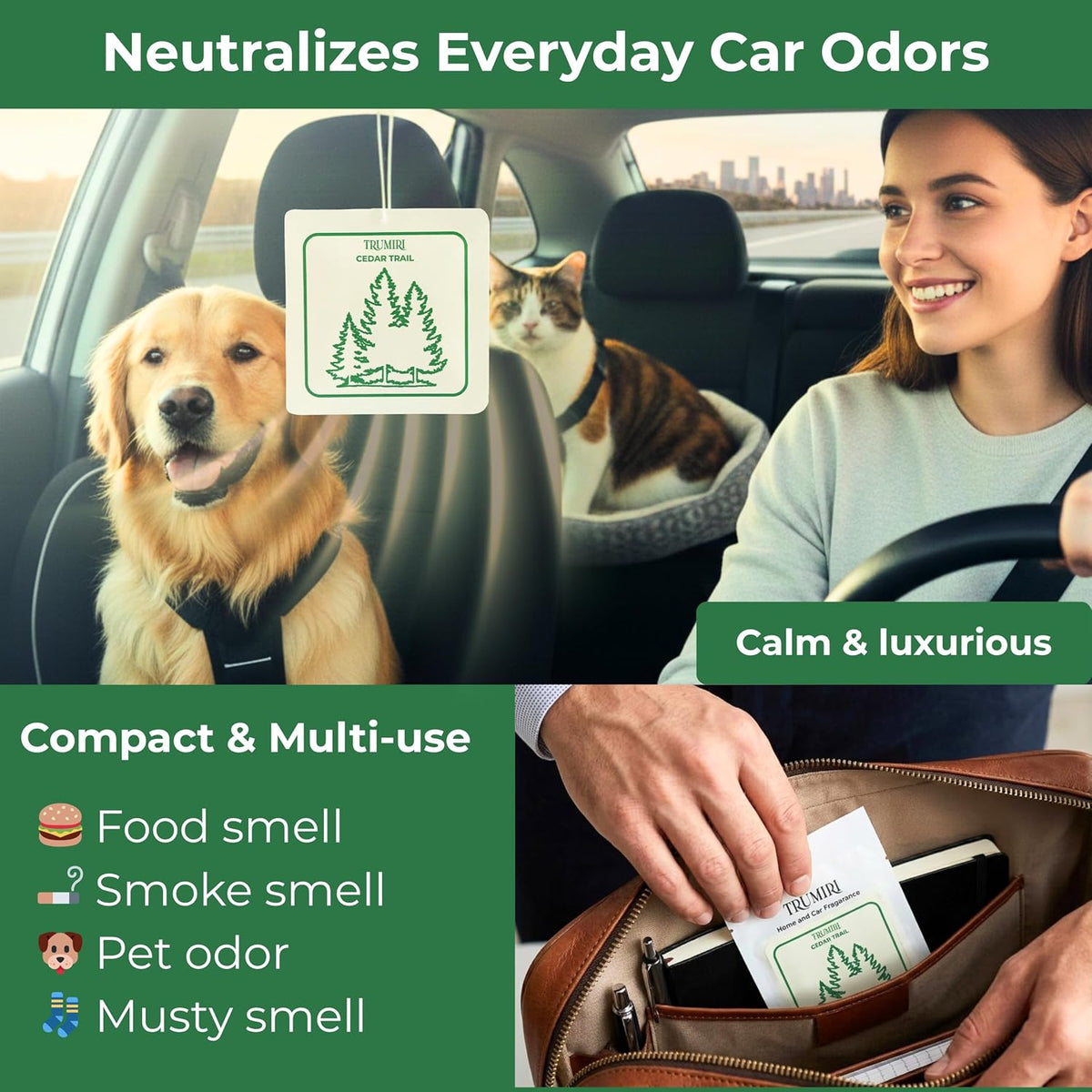 Cedar Trail - Long Lasting Car Air Freshener Deodorizer Hanging Type Gel Based Scent Diffuser - Pack Of 3 - Aromatizante Ambientador Olores Para Carro - Smell Good Freshner Refresher Fragrance