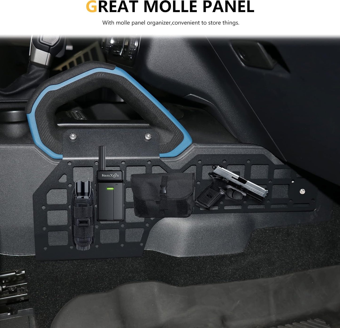 Molle Panel for 2021 2022 2023 2024 2025 Ford Bronco 2/4 Door Interior Accessories Center Console Storage Passenger Side Grid Plate Organizer Gear Shifter Right Side Hanging Steel Rack, Black