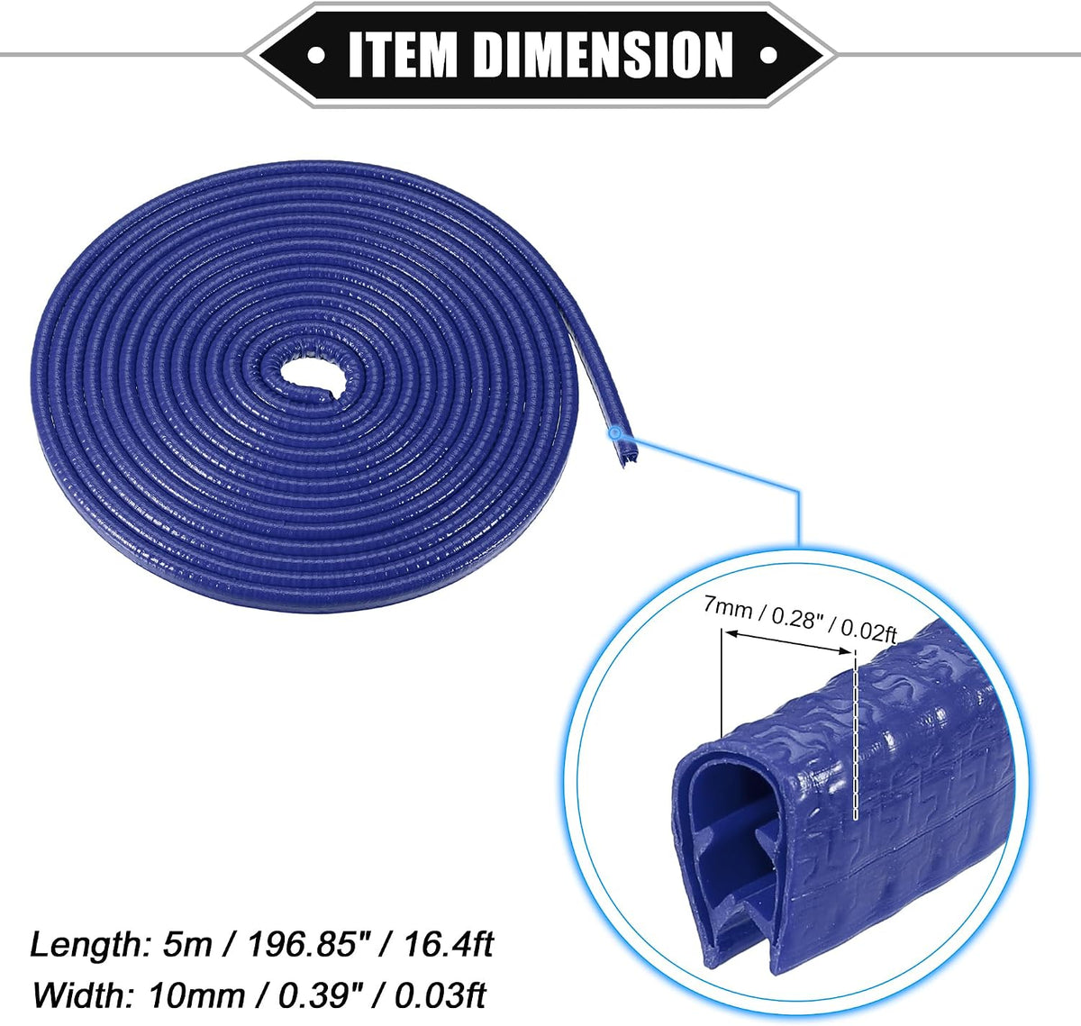 16.4ft U Shape Rubber Edge Trim Seal Strip for Car Truck Blue