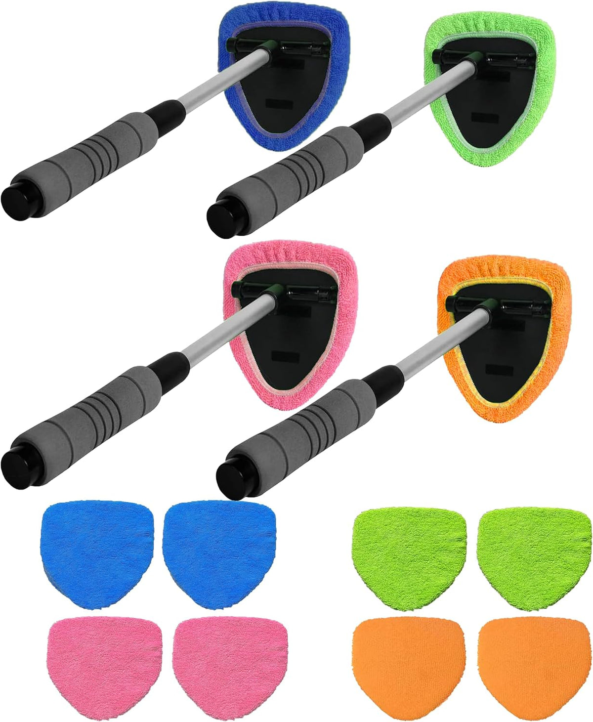 Car Windshield Cleaner Tool with Reusable Pads Extendable Handle(Blue)