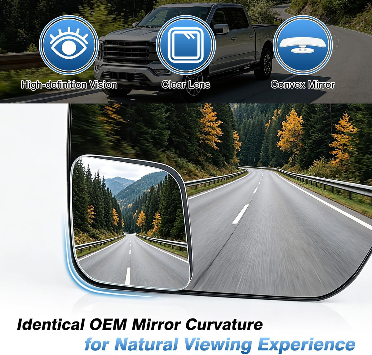 TOP-MAX Blind Spot Mirrors Compatible with 2021-2025 Ford F-150, 2022-2023 F150 Lightning, Convex Stick On Side Mirrors for Towing and Lane Changes Extended View, 2 Pack (Left & Right)