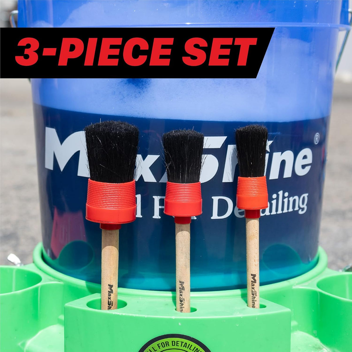 Maxshine Detailing Brushes Set (3-Piece) – Brush Width: 0.8", 1.3", 1.8" – Scratch-Free Soft Bristles, Ergonomic Grip – Versatile Car Detailing for Interior & Exterior