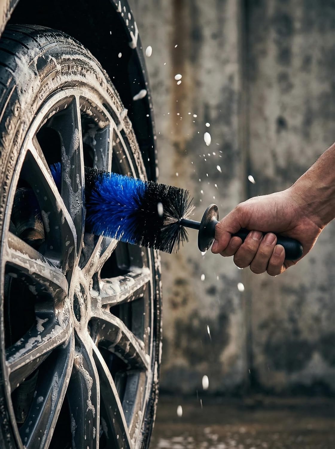 TAKAVU Wheel & Tire Brush, Long Soft Bristle, Easy Reach for Rims (Blue)