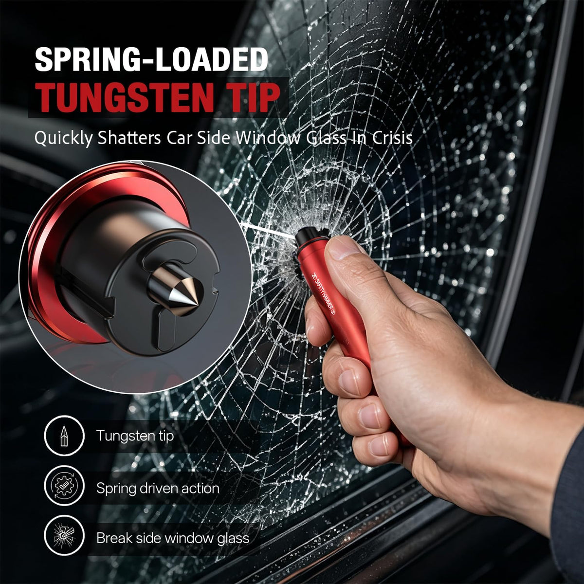 2 in 1 Emergency Escape Tool, Life Saving Car Window Breaker Under Water & Seatbelt Cutter - Car Window Hammer for Quick Accident Aid & Safety on The Go with Seat Belt Cutter, Red&Black