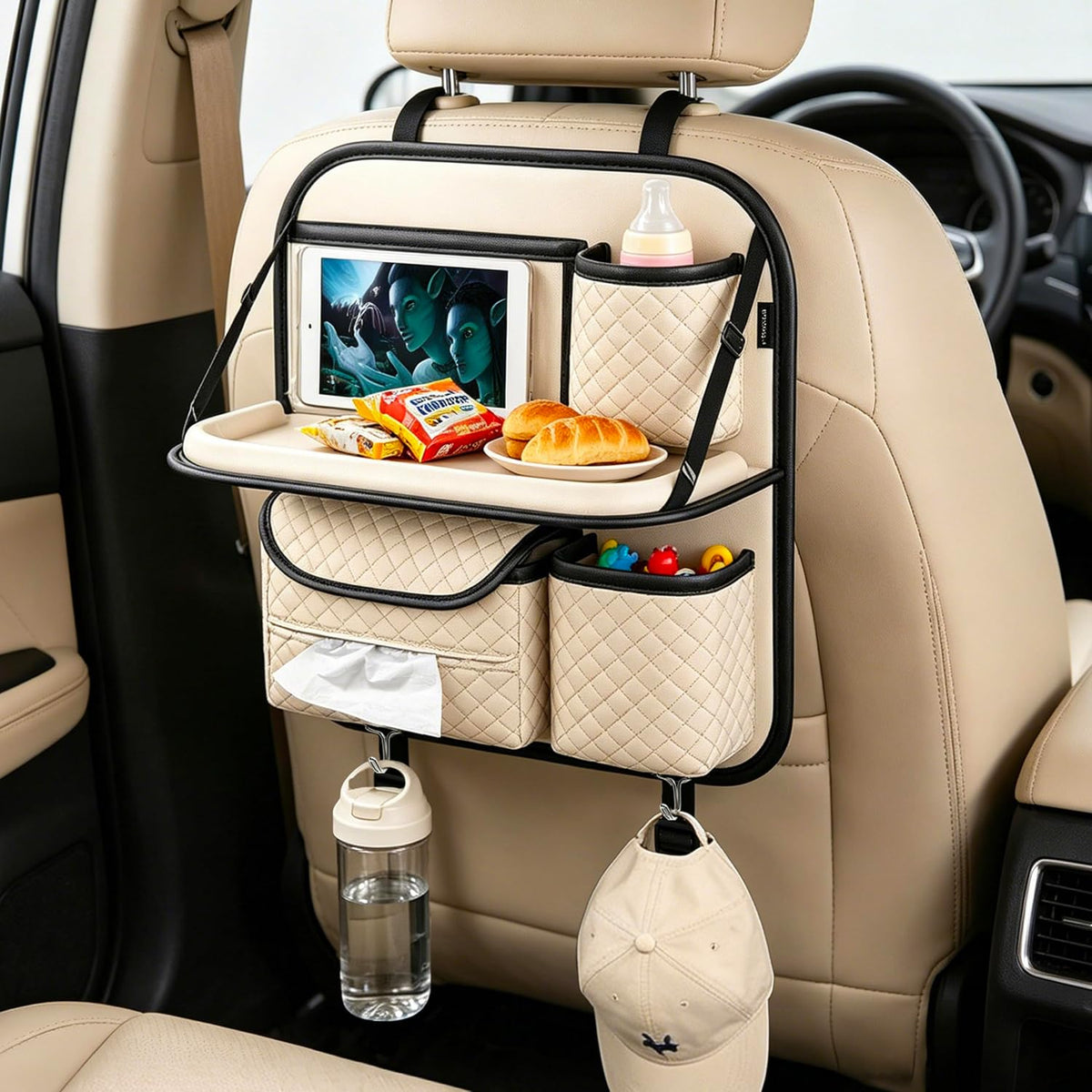 PU Leather Hanging Trunk Organizer, 36in Black | Sturdy Non-Sagging, Tool-Free Install, Fits SUV & Truck, Waterproof Easy Clean, Vertical Backseat Storage