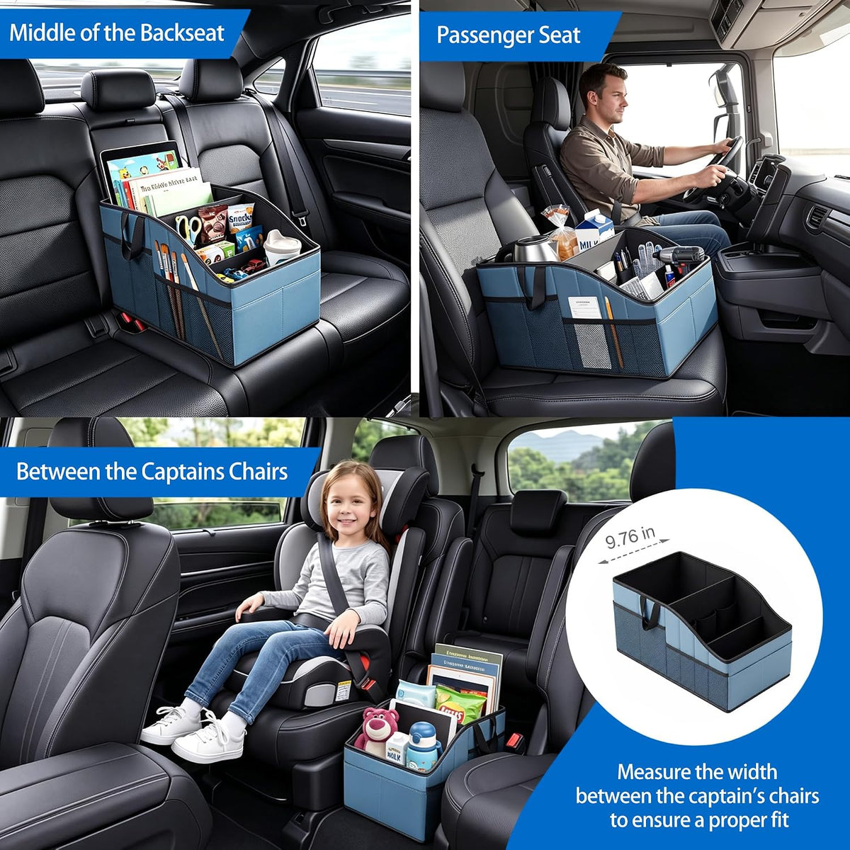 WHHMK Sturdy Leather Car Storage Support Up to 33 LB of Weight, Blue
