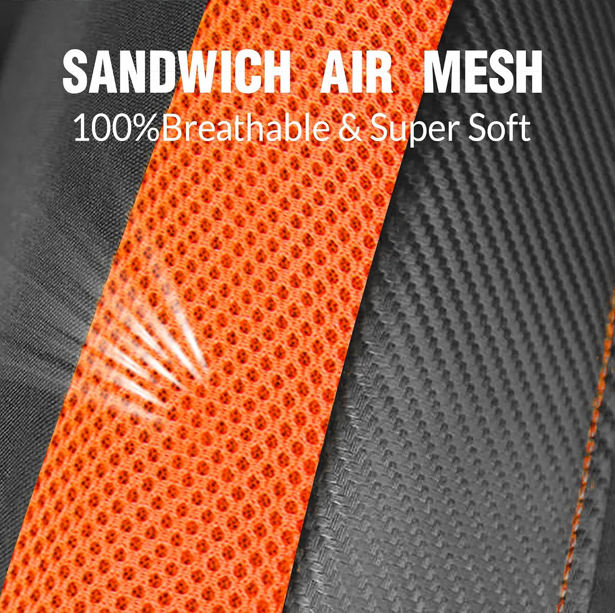 PIC AUTO High Back Front Car Seat Covers - Sports Carbon Fiber Mesh Design, Two Front Set, Airbag Compatible, Universal Fit for Most Cars (Orange)