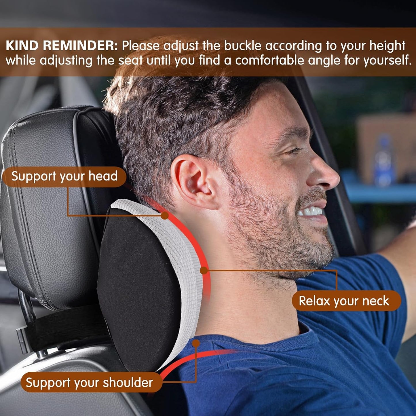 SPRFUFLY Cozy Car Headrest Pillow, Car Pillow for Driving with Adjustable Strap, Breathable Removable Cover & Ergonomic Design - Softness Travel Car Neck Pillow(Moonlight Silver, 1PC)