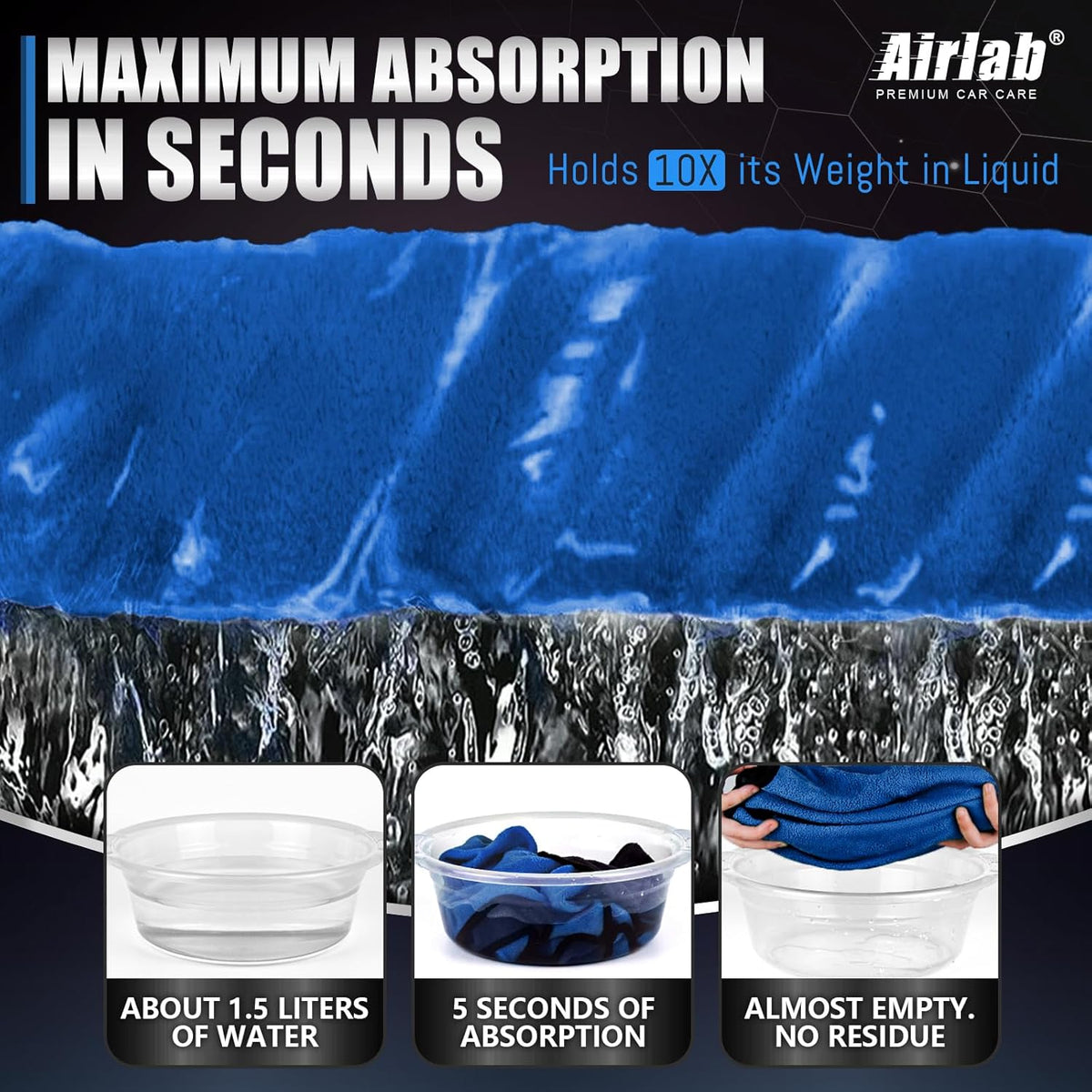 Airlab Microfiber Towels Cars Wash Drying Cleaning Cloth, Grey & Blue