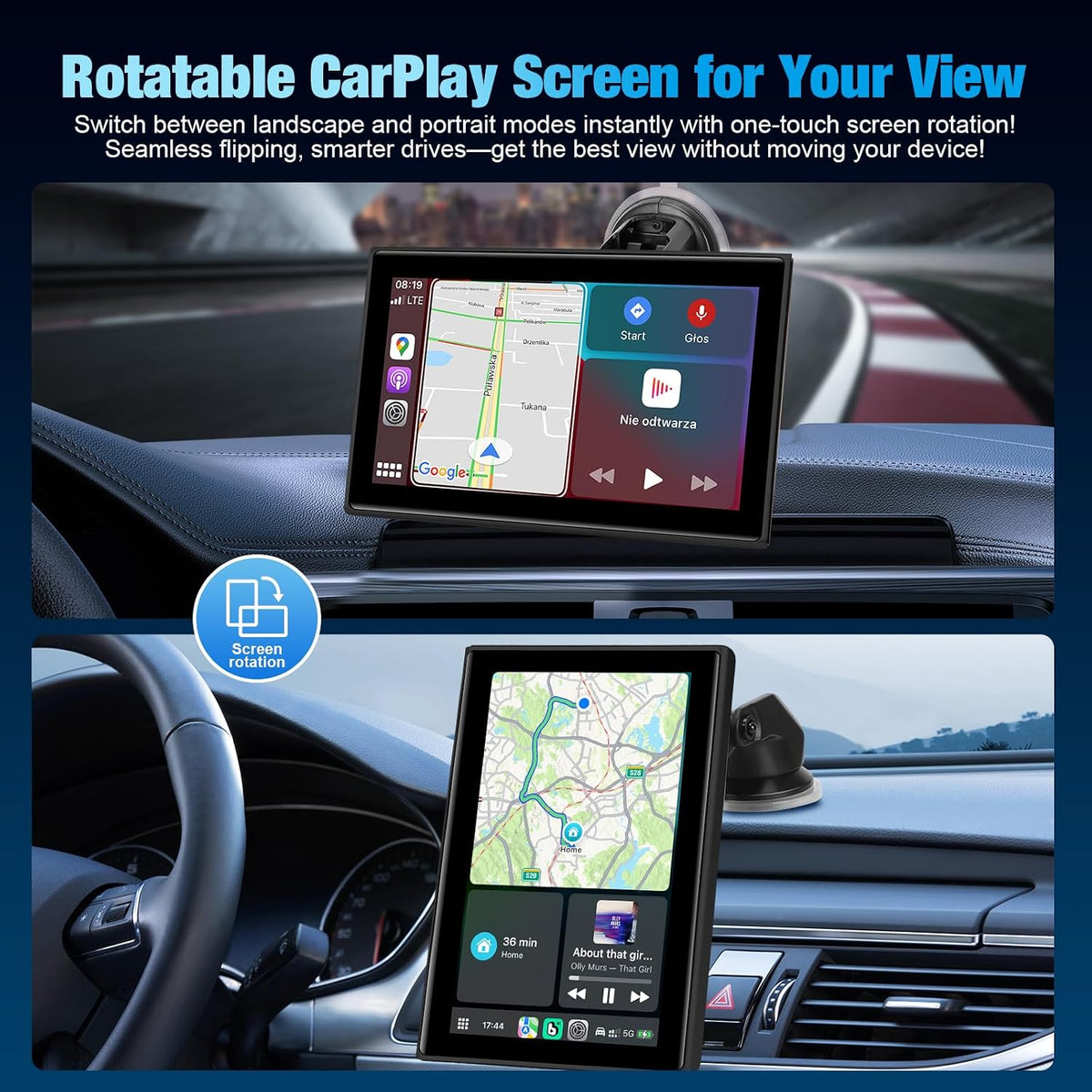 7" Portable Wireless CarPlay Screen for Car – Apple CarPlay & Android Auto, HD Touch Screen Car Stereo, Bluetooth, GPS Navigation, Voice Control, Plug-and-Play with FM/AUX/Mirror Link (Black)