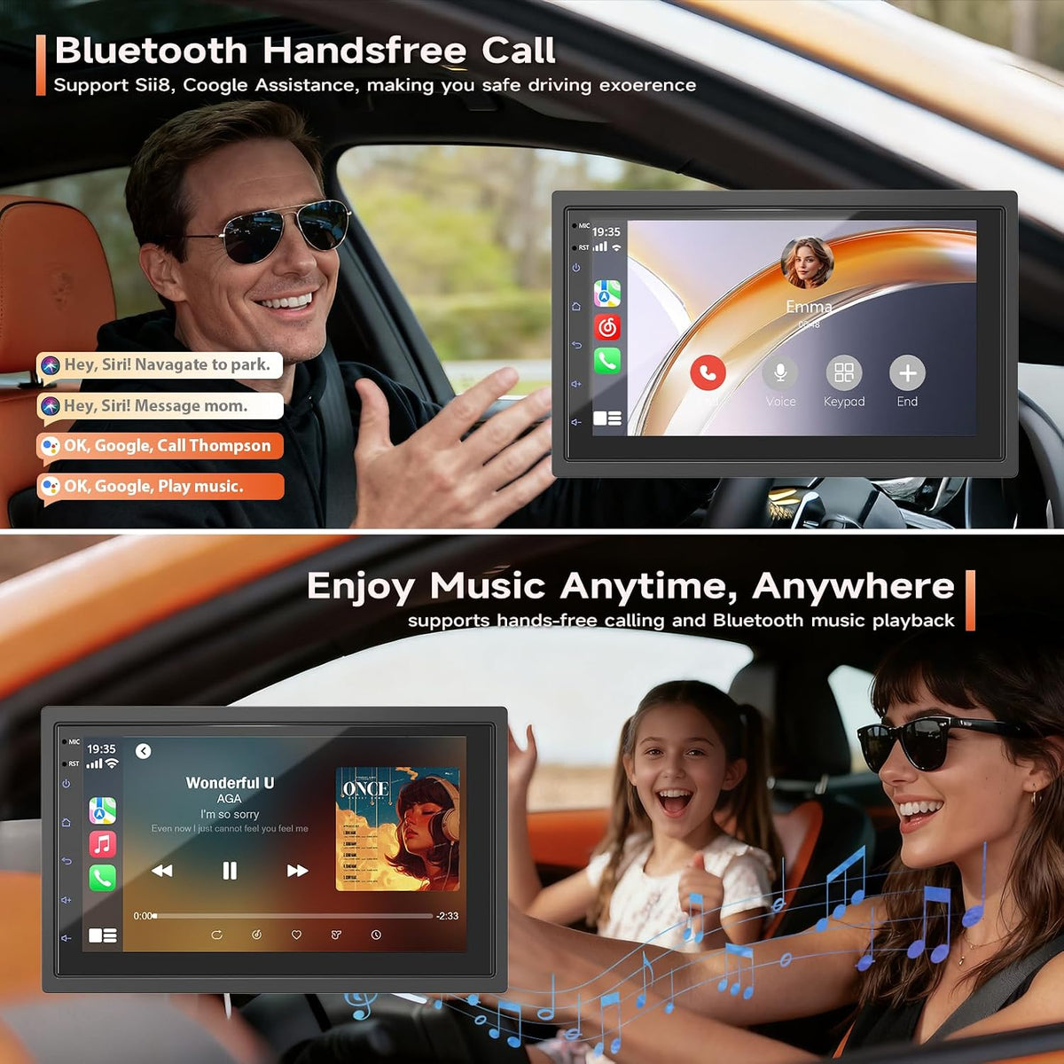 Haudio Double Din Car Stereo - Wireless CarPlay & Android Auto, 7" HD Touchscreen Car Radio with Bluetooth,Voice Control, Backup Camera, Subwoofers, SWC, GPS Navigation (2+64GB)