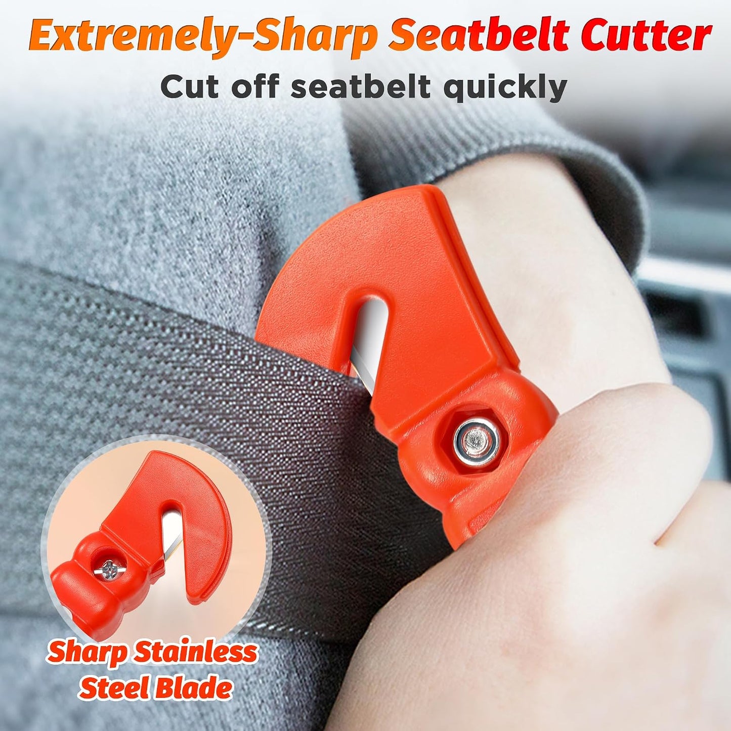 IPOW 4 Pack Car Window Breaker Seatbelt Cutter, Heavy Carbon Steel Glass Breaker Car Safety Hammer Emergency Escape Tool, Auto Rescue Life Saving Survival Kit for Car, Office, Home