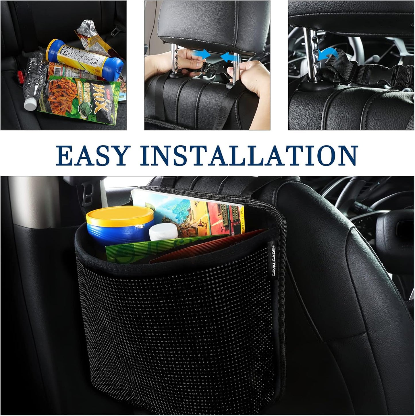Cavalcade Car Back Seat Organizer, Bling Hanging Pocket, Large Seat Back Travel Caddy Bag, Diamond Trash Bin Garbage Container (Black)