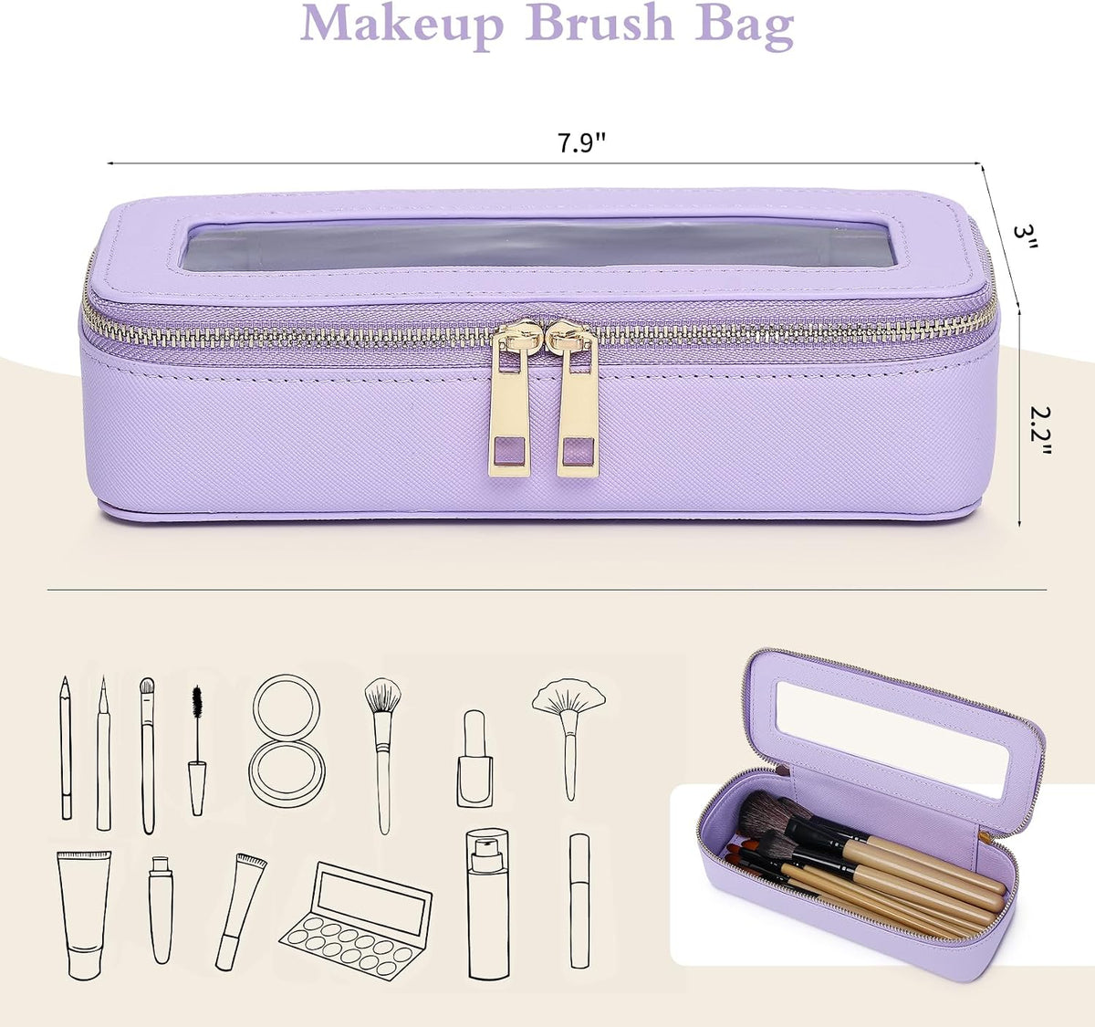 Pinkmik Makeup Brush Case, Purple, Slim