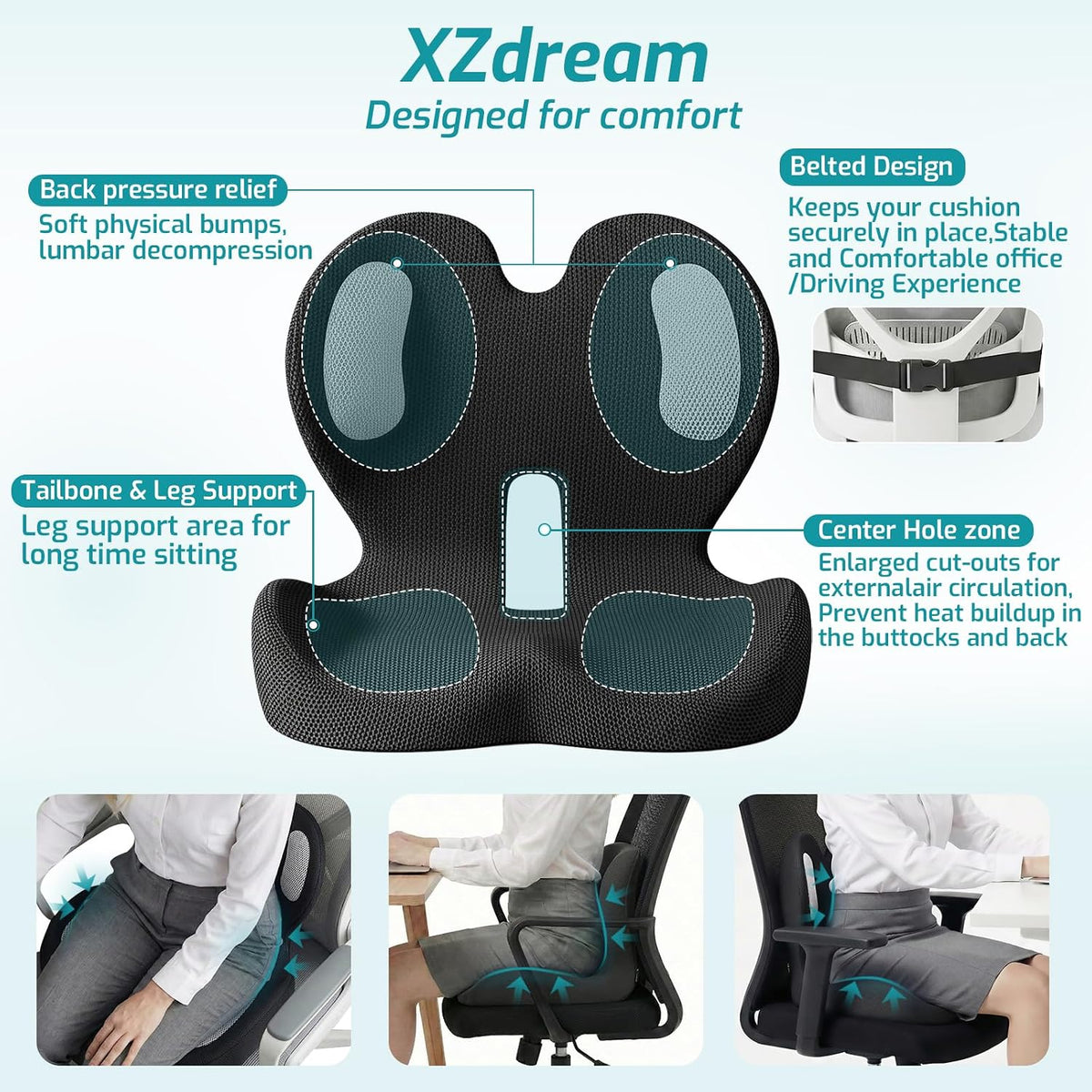 Ergonomic Seat Cushion & Lumbar Support Pillow for Office,Car