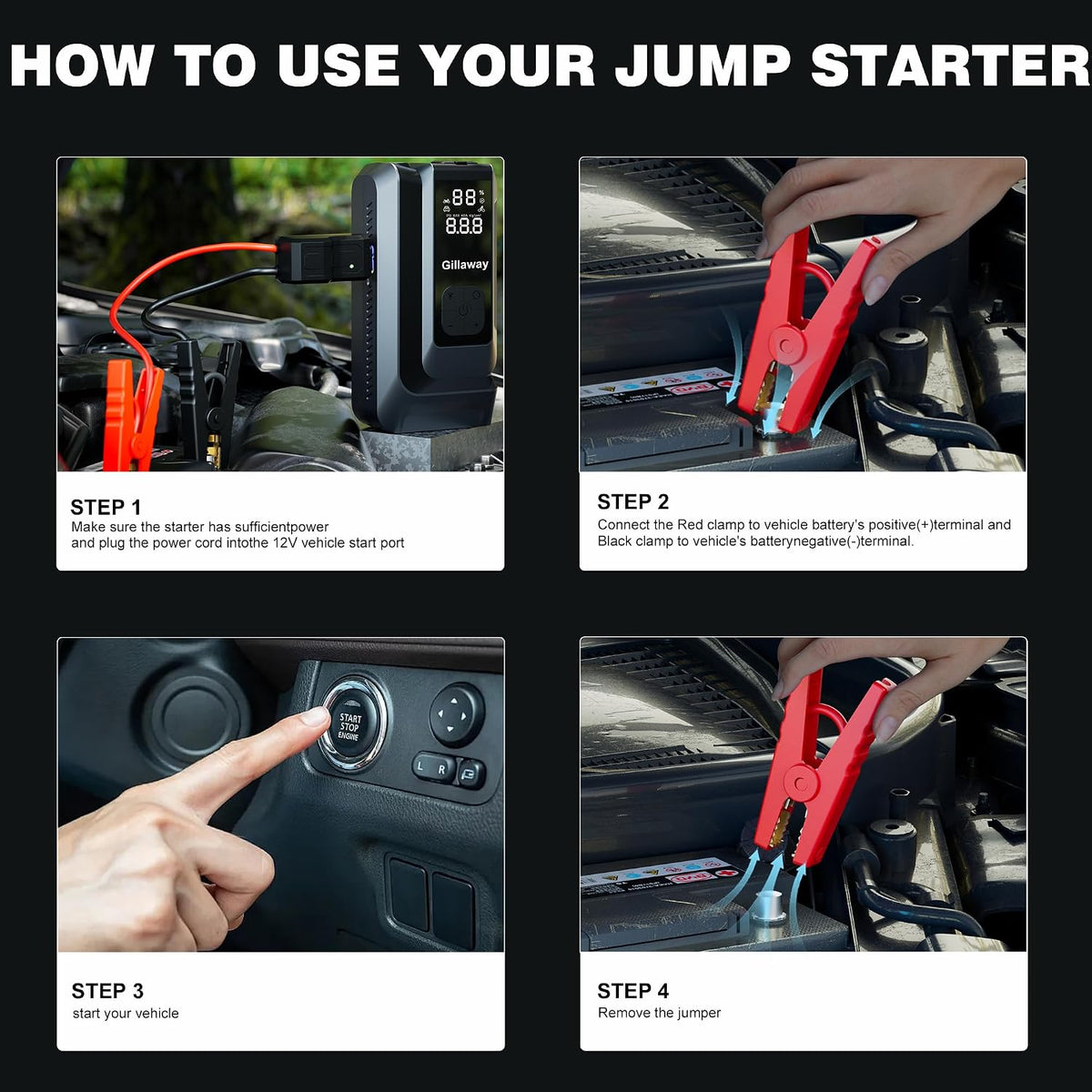 Jump Starter 6000A Car Jumper Starter Portable with 150PSI Tire Inflator, Battery Jumper Starter Portable, Air Compressor, Flashlight