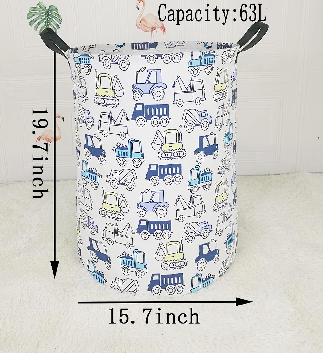Collapsible Kids Laundry Basket Clothes Hamper, Foldable Storage Organizer Bin, Toy Clothes Storage with Handles for Boys Girls Bedroom, Room Decor Cars