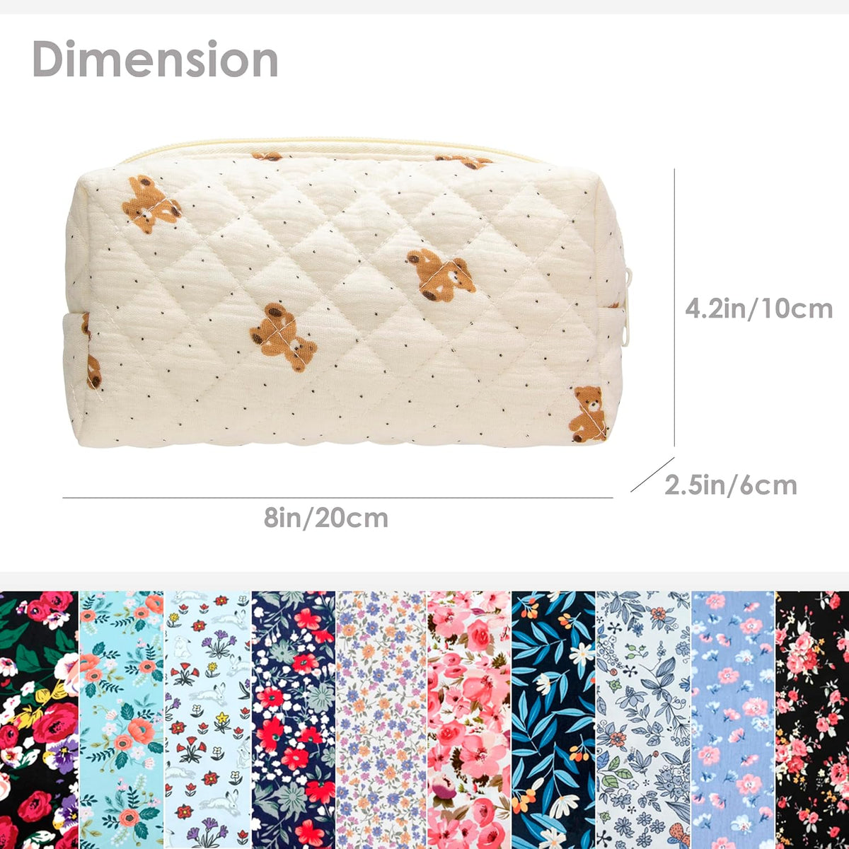 PAZIMIIK Small Quilted Makeup Bag,Zipper Cosmetic Pouch,Gauze Bear,6 Pack