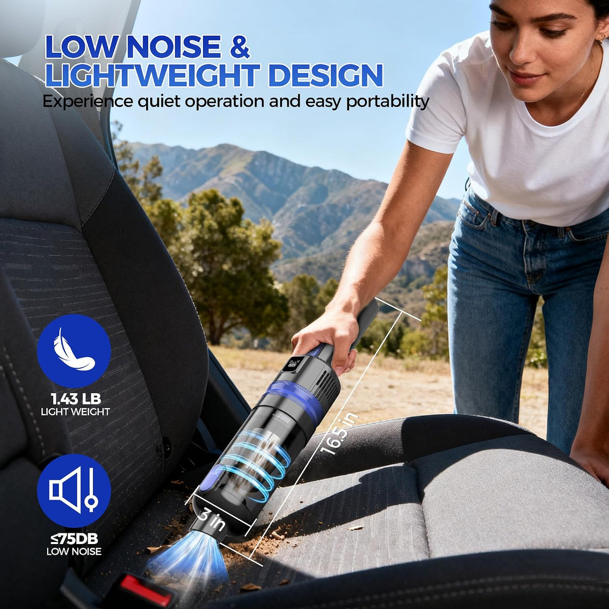 Handheld Vacuum Cordless Portable 3‑in‑1 Rechargeable Vacuum Cleaner with Charging Dock, Lighweight, 2‑Speed Modes, Type-C Charging for Car, Home, Office, Pet
