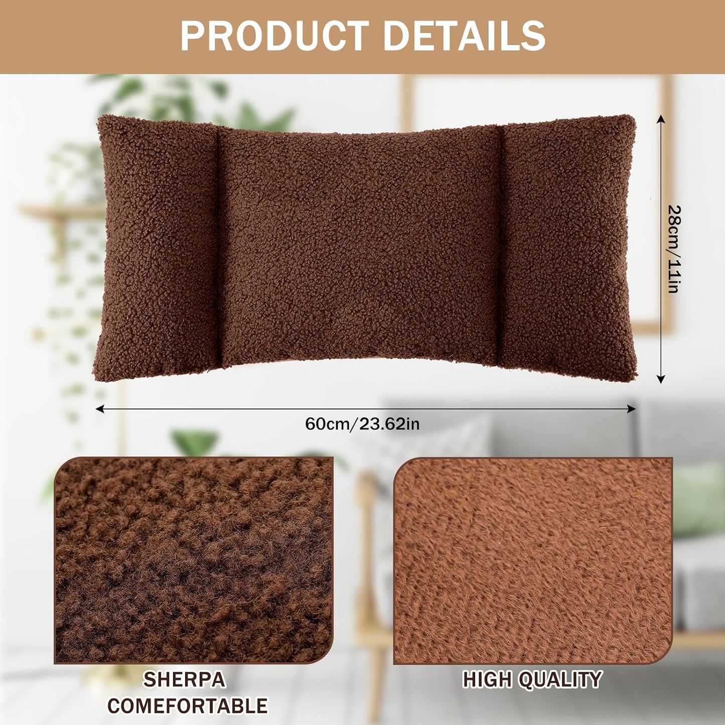 Queekay Fleece Lumbar Support Pillow 3 Section Back Pillow Office Chair for Back Support Comfortable Lumbar Cushion for Car Seat Pain Relief Sofa Rest(Brown)
