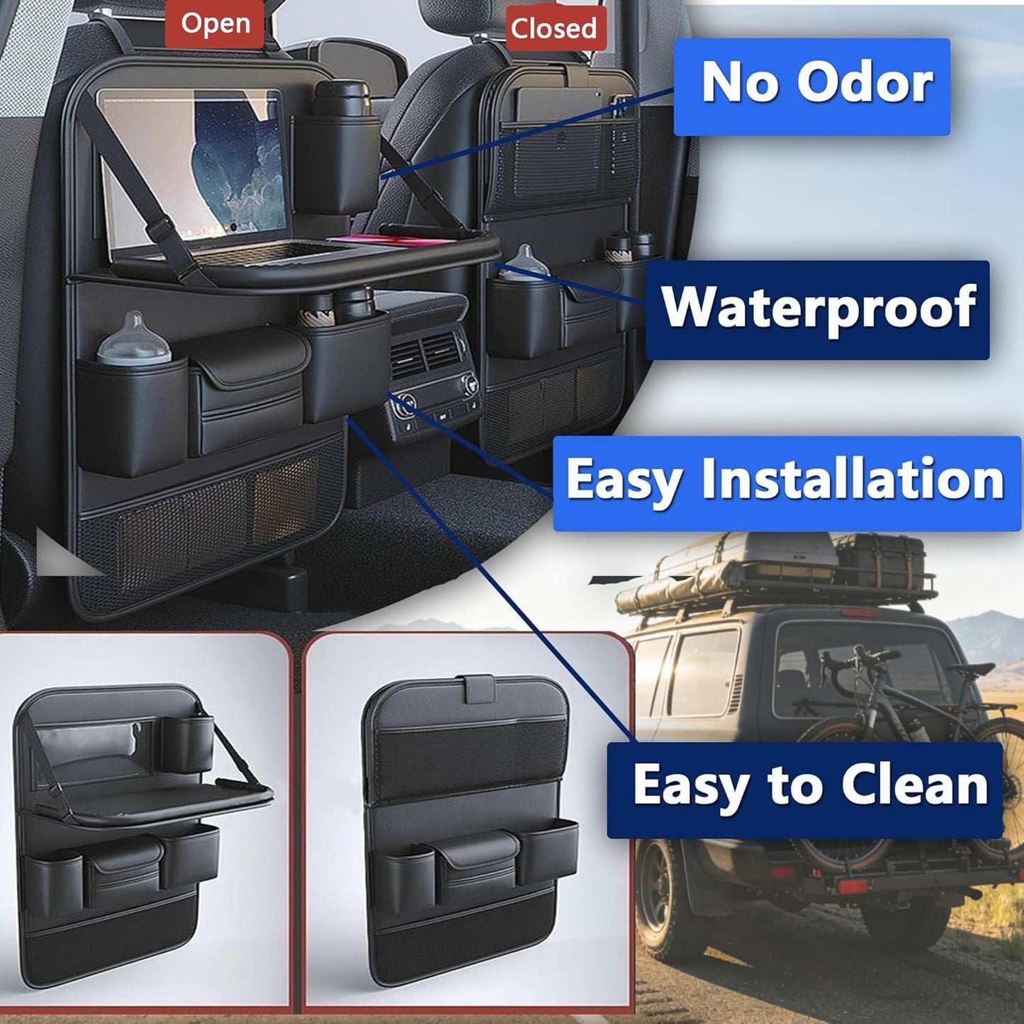 Car Backseat Organizer with Tray – Back of Car Seat Organizer & Storage Caddy, Sturdy Back Seat Organizer with Touch Screen for Tablet, Snacks, Drinks, Tissues... | Waterproof, Universal Fit | 1 Pack