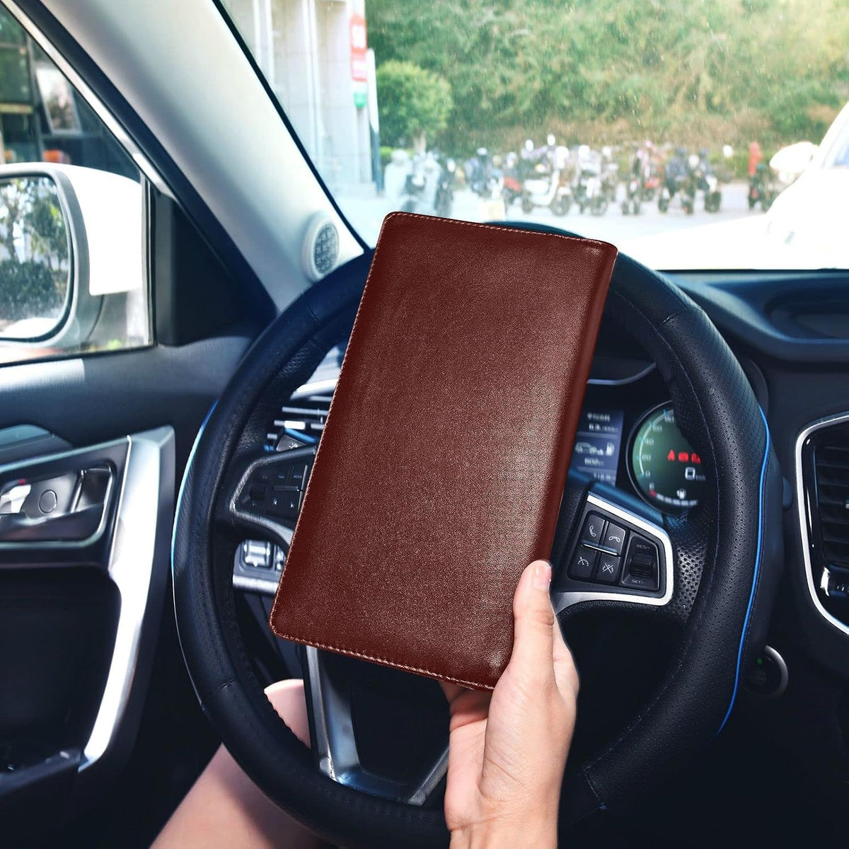 Custom Car Registration and Insurance Card Holder Personalized Leather Glove Box Organize Men Women Wallet Accessories Case for Cards, Essential Document Driver License Burgundy
